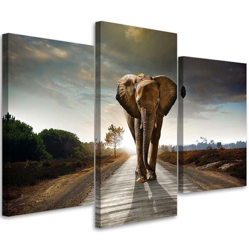 3-delt lærredstryk, Elephant on the Road