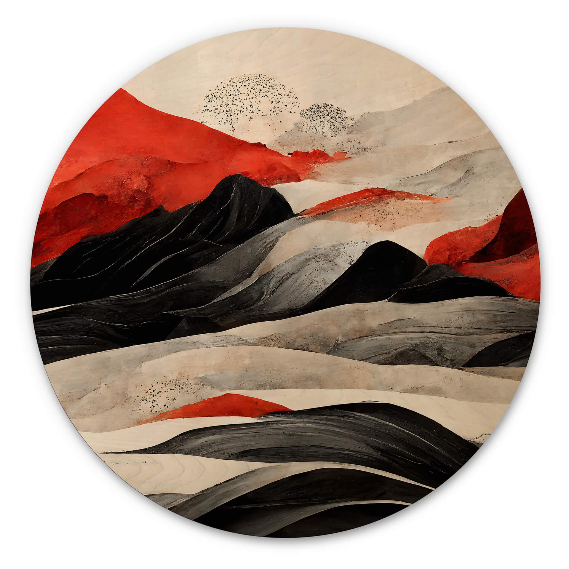 Væg cirkel træ Treechild - Red Mountains in Japan