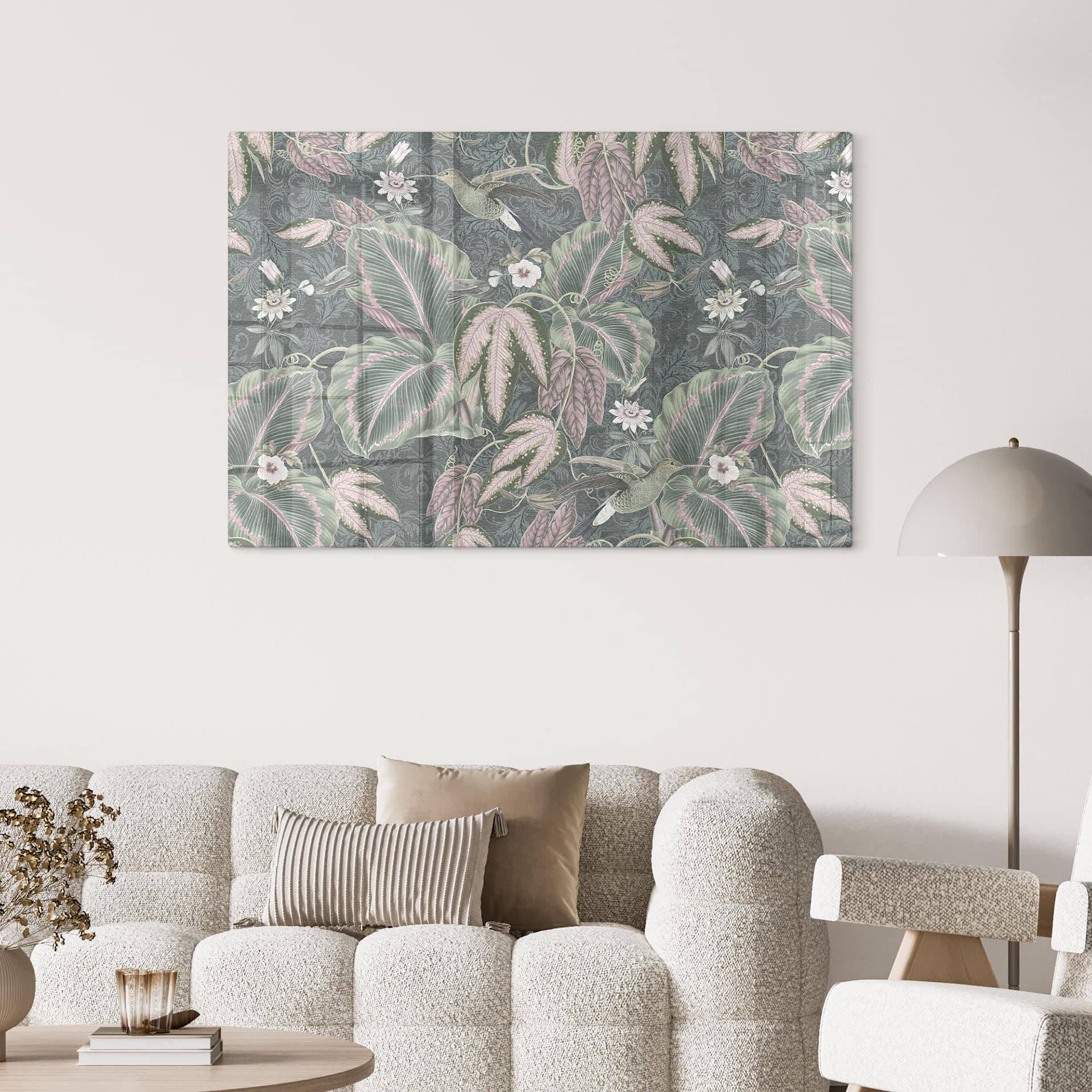 Glasbillede - Jungle kolibri i en tropisk skov - Bloomery Decor