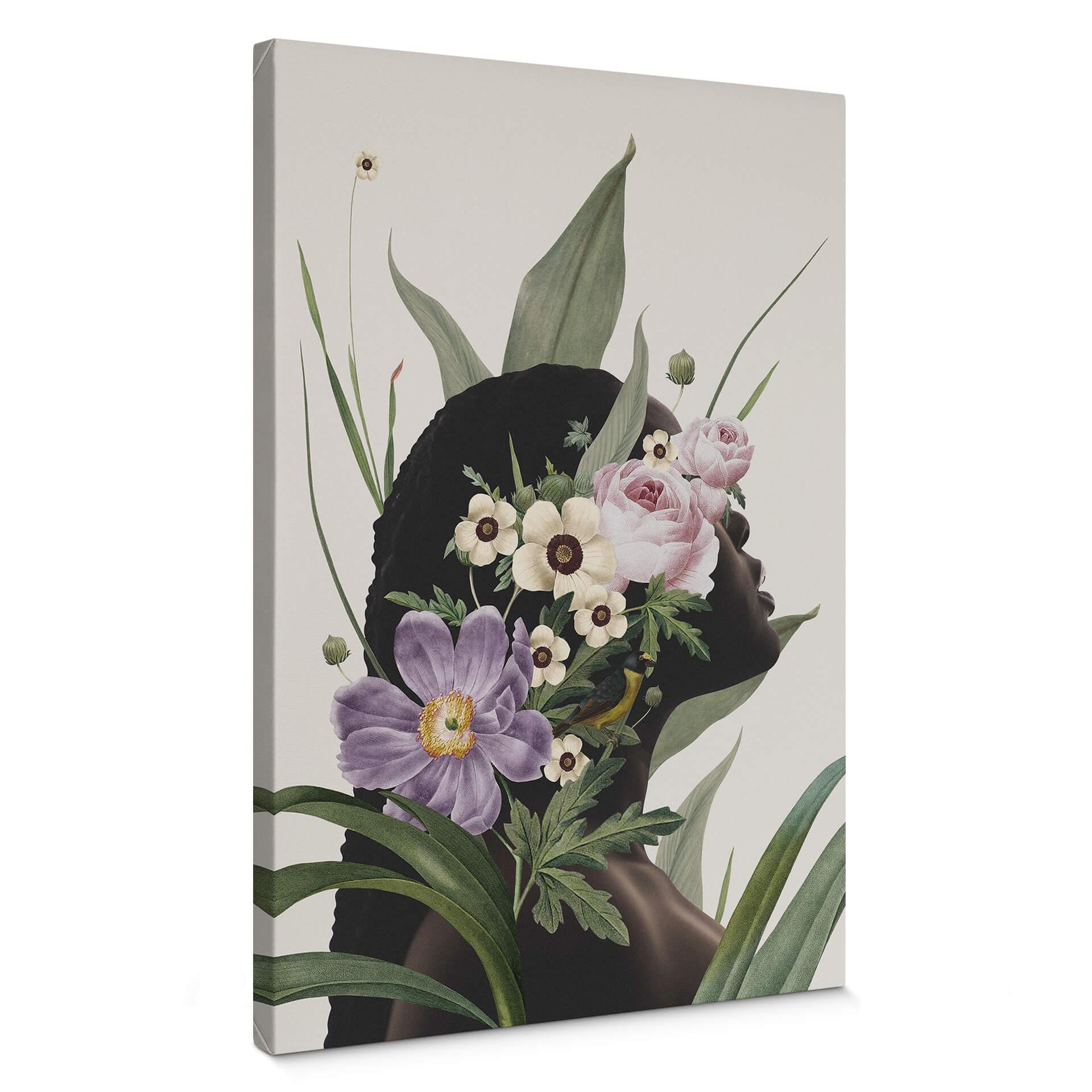 Canvastavla Frida Floral Studio - Silhuett av en kvinna med lila blommor