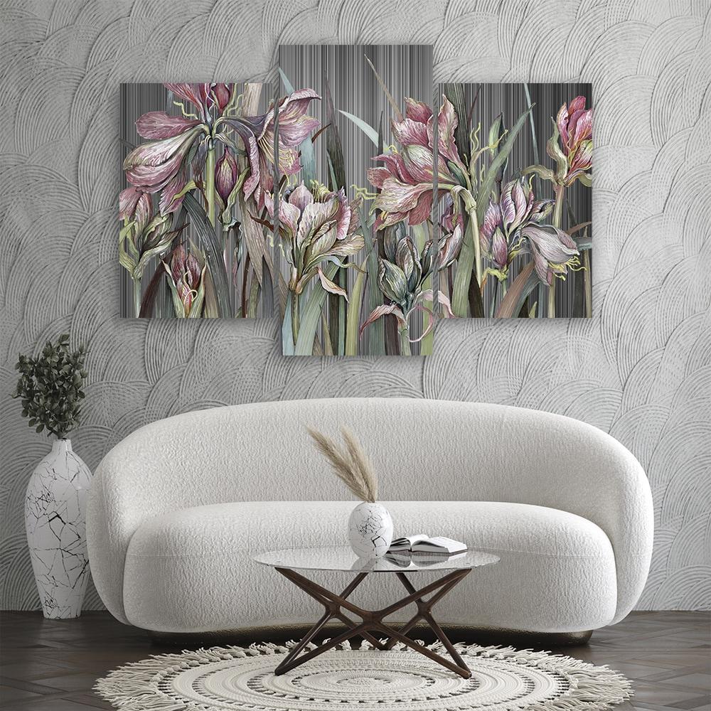 3 stykke lærredsprint, Iris blomster