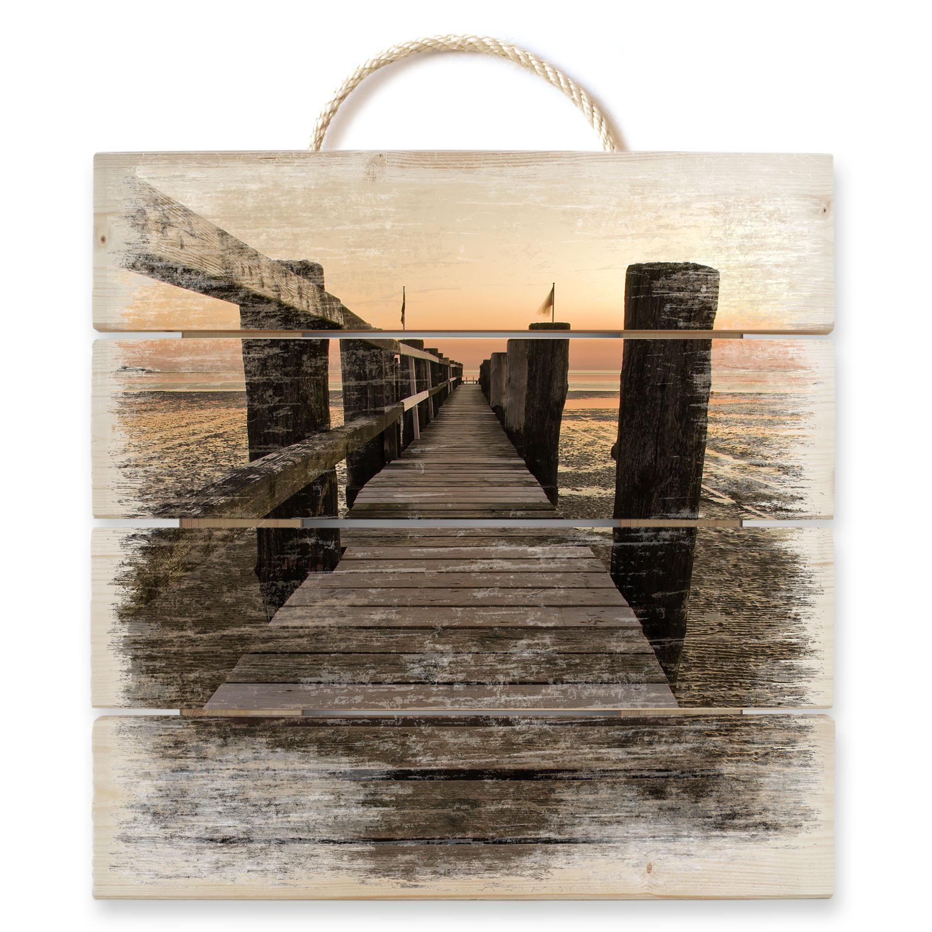 Obraz drewniany molo na Morzu Wattowym - 40x41,5 cm