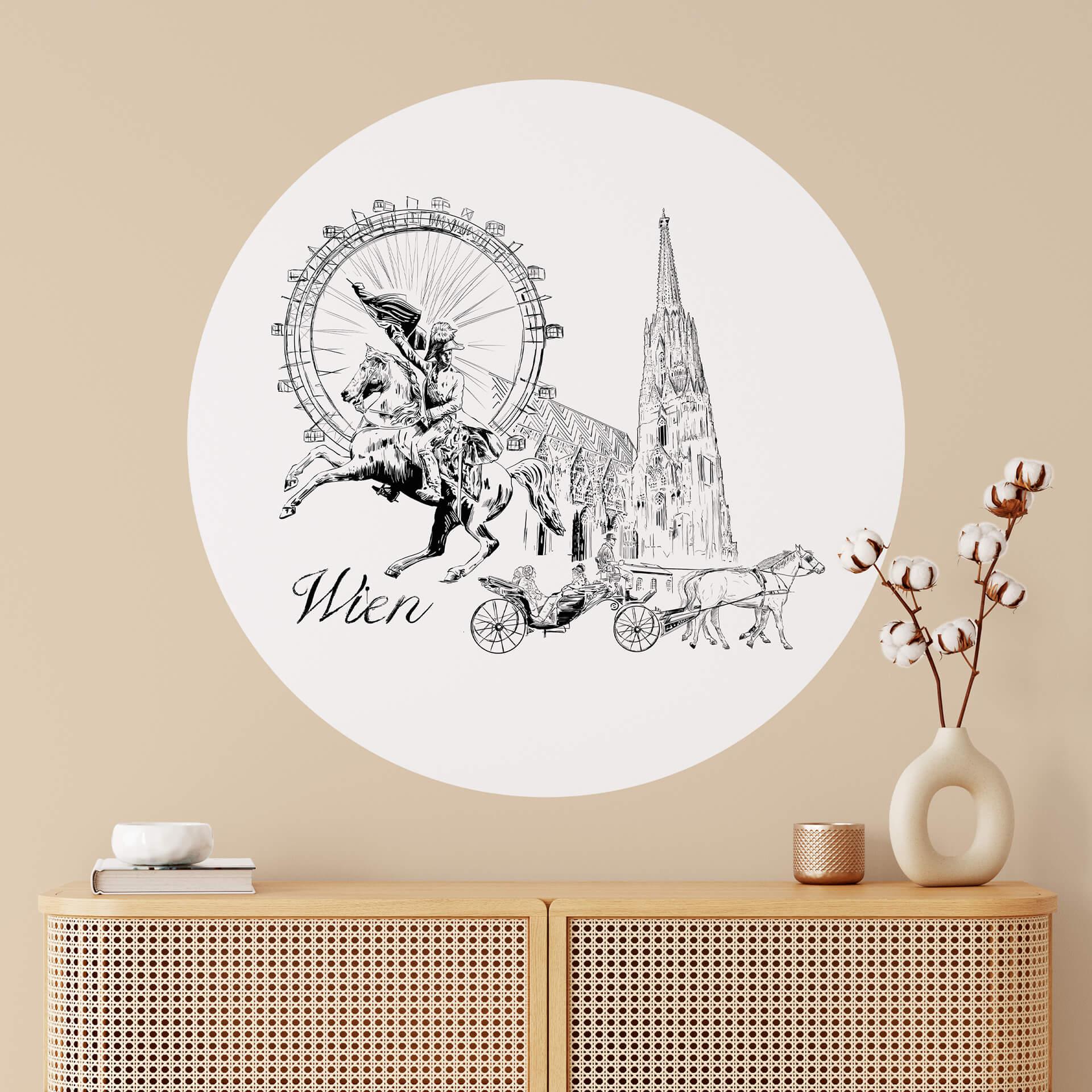 Wallsticker Wien - Sort og hvid - Rund - Elsk din by