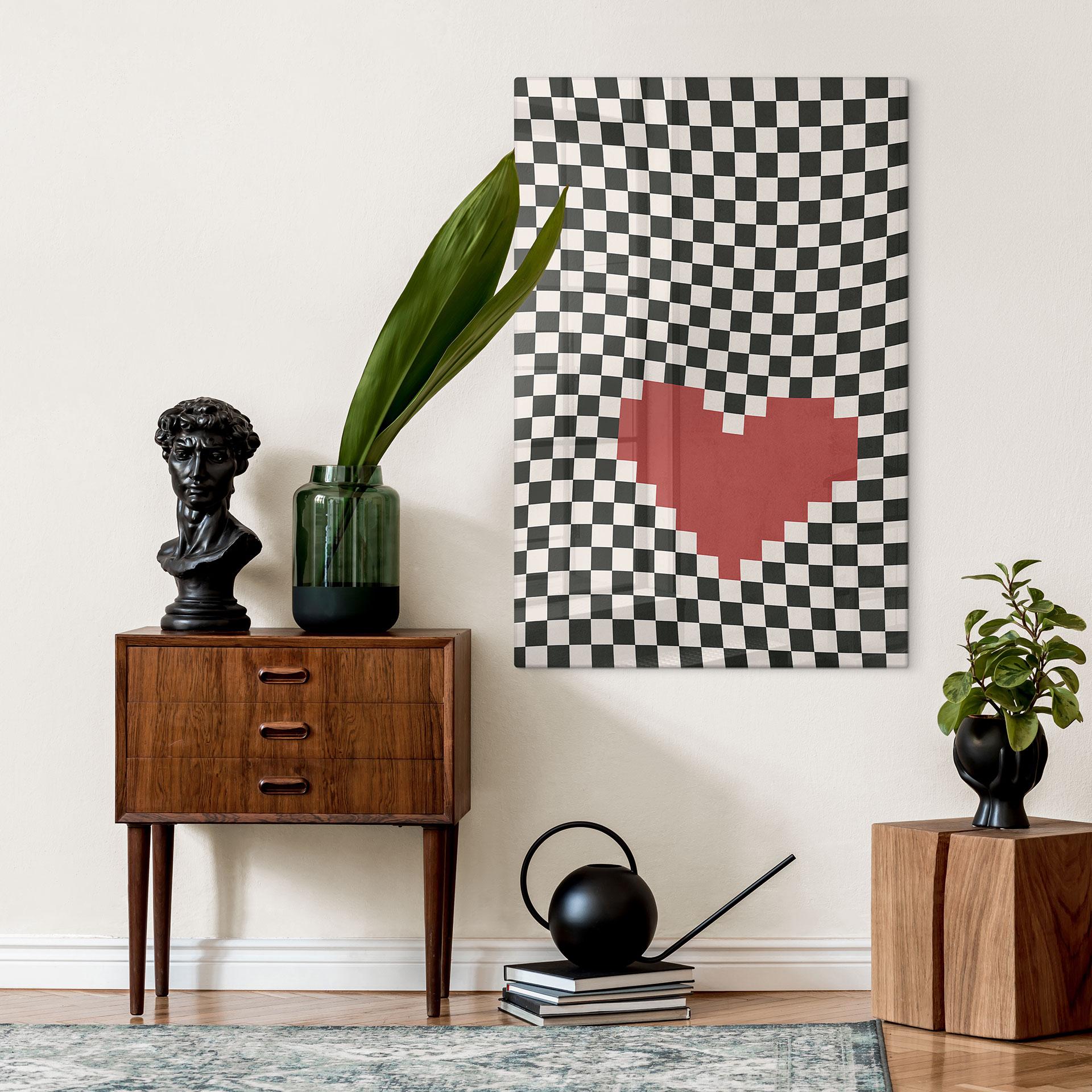 Glasbild Optische Illusion: Herz im Pixelstil - Kerr-Dineen