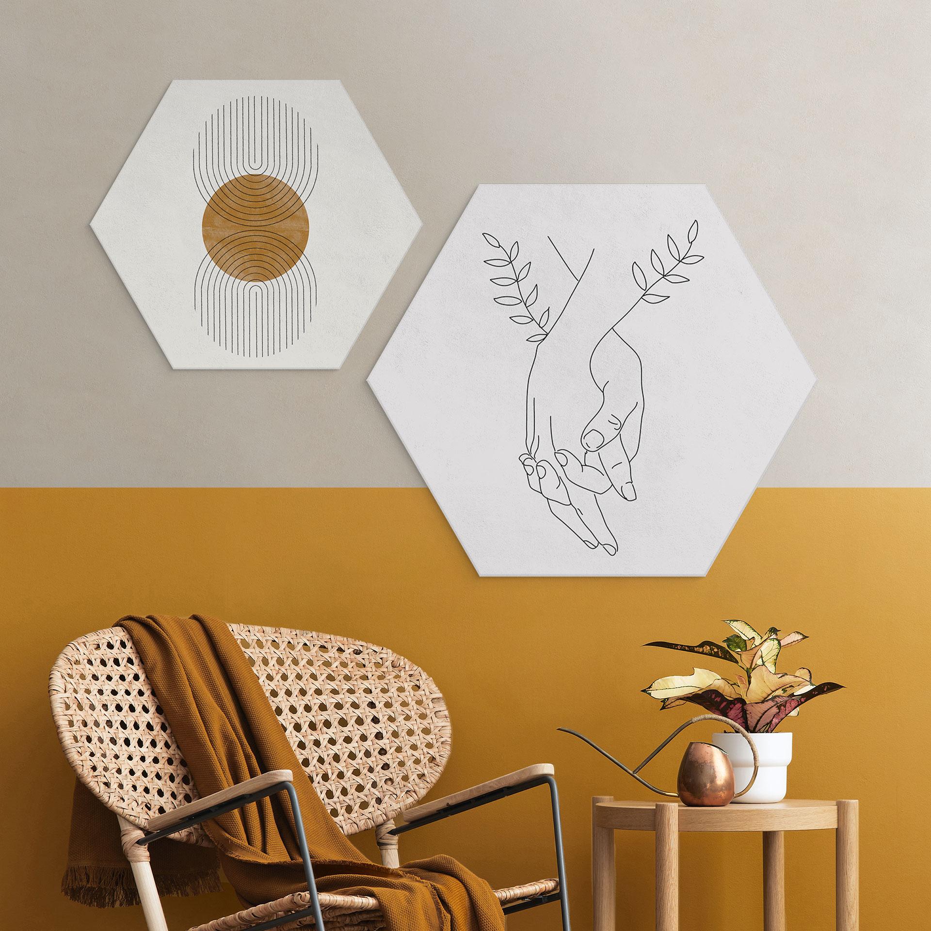 Hexagon Dibond Line Art - Elskende, der holder hinanden i hånden - Lizde