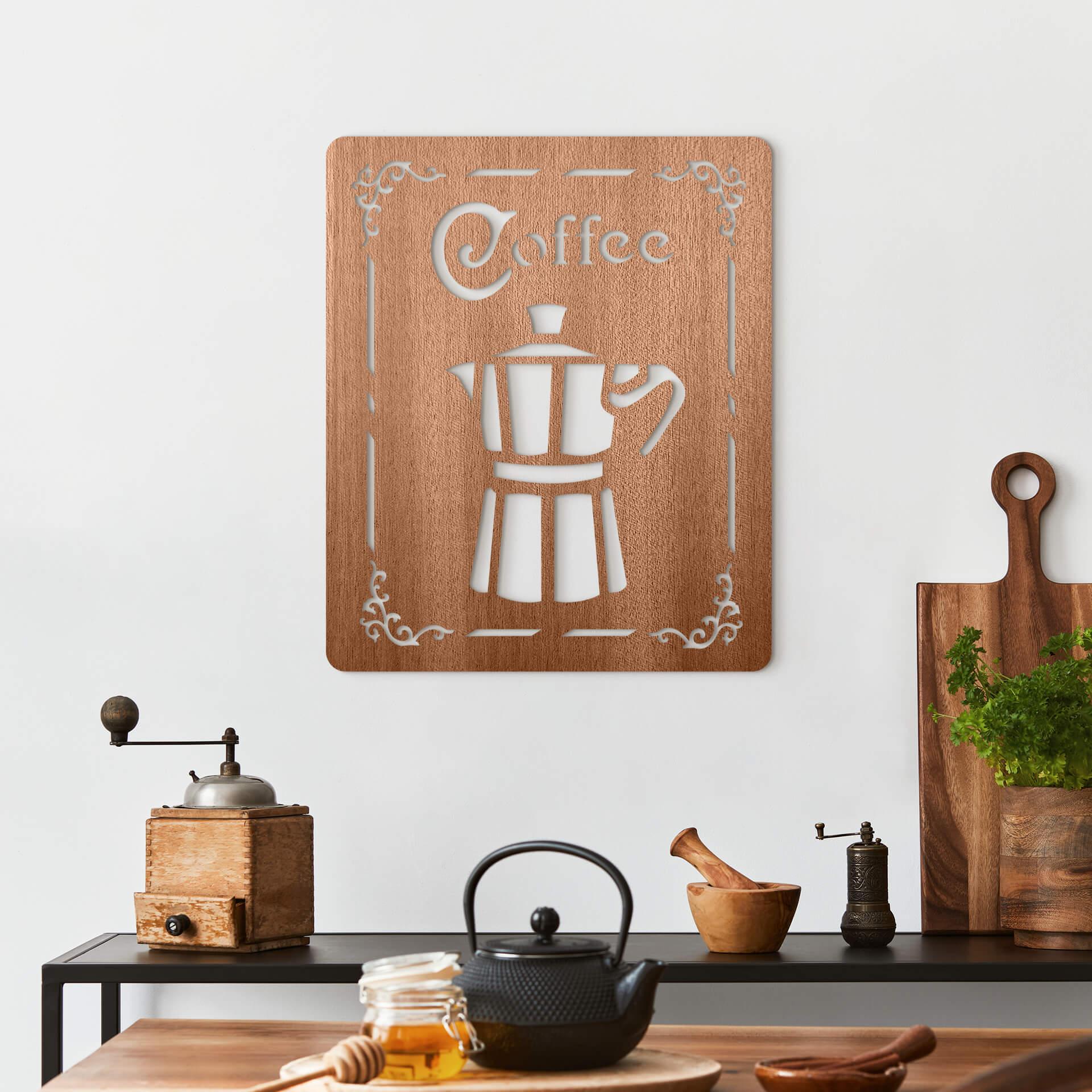 Træ vægdekoration mahogni finer Kaffeskilt - Espresso kaffekande