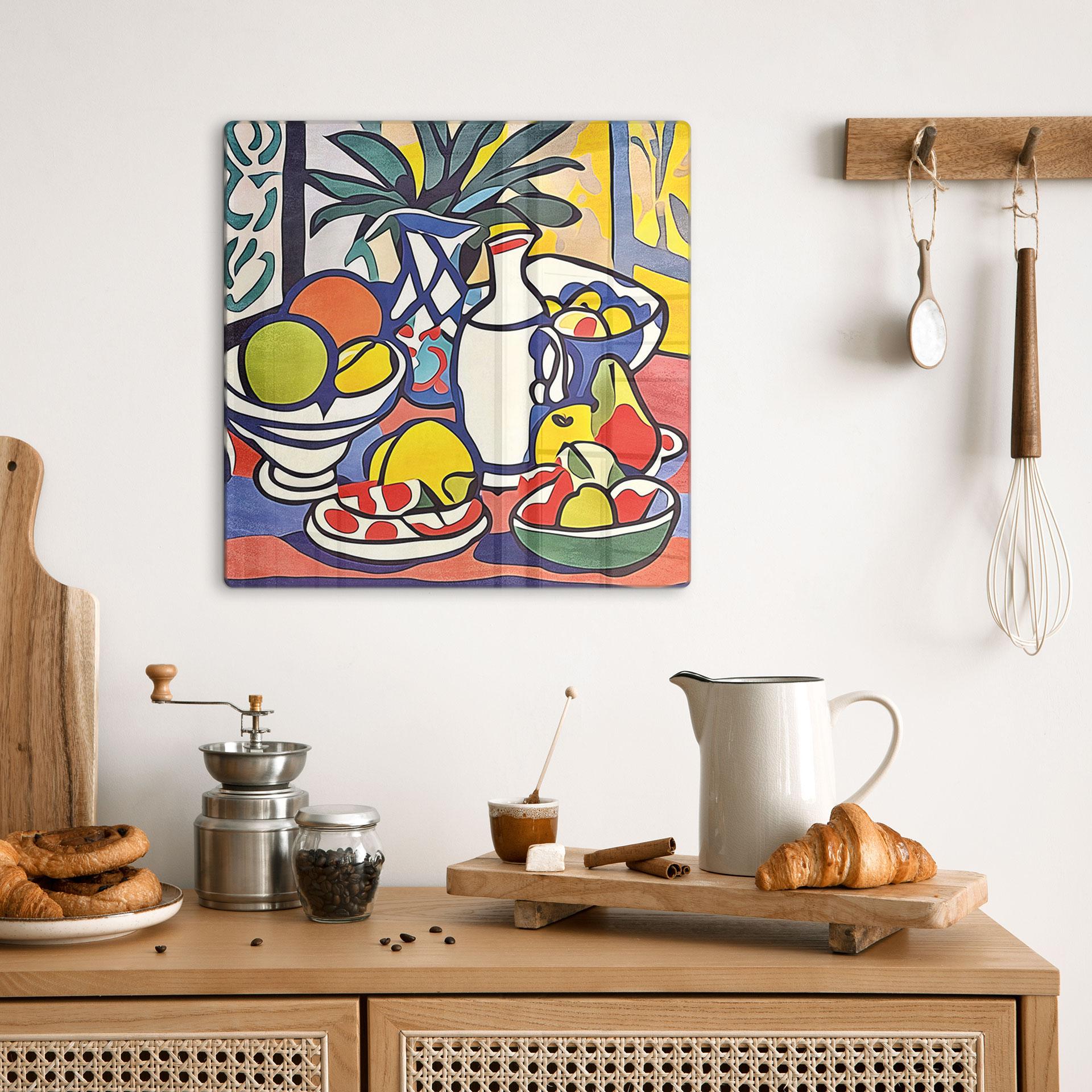 Glasbild Milch und Obst - Inspiriert von Matisse - Zamart - Quadratisch