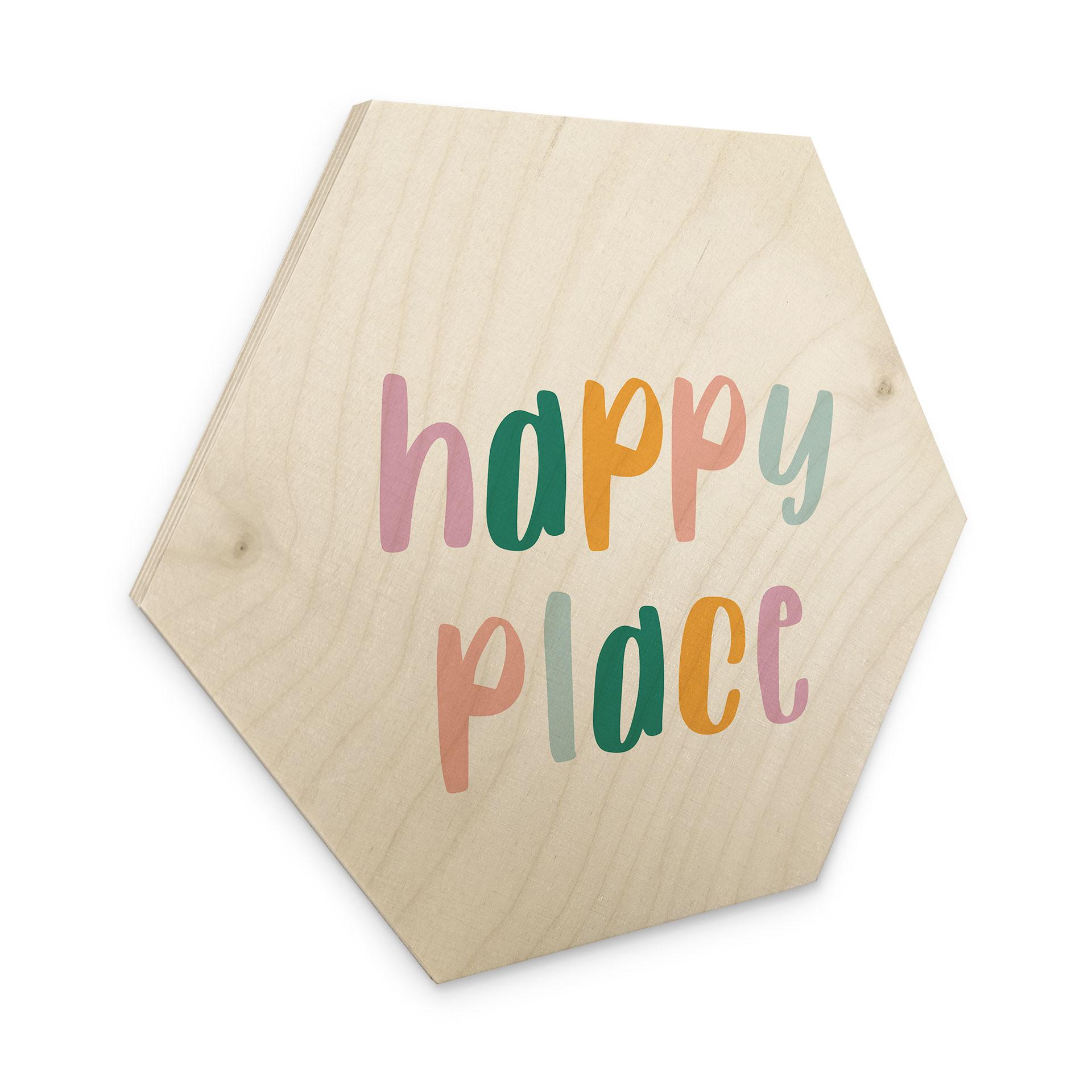 Hexagon Holzbild mit Spruch - Happy place - Kinderzimmer