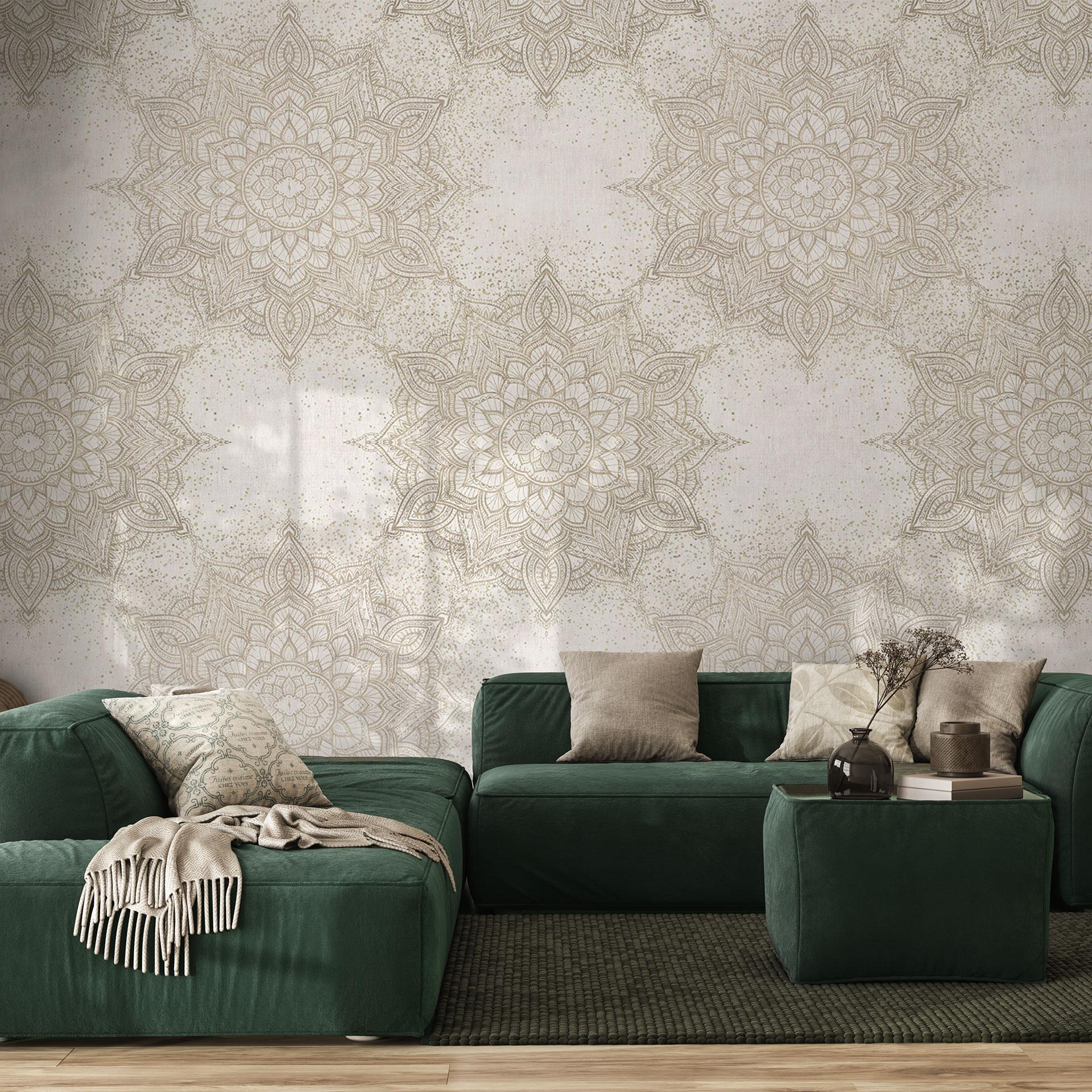 Fototapet Prydnadsföremål - Elegant mandala i sandguld - Bloomery Decor