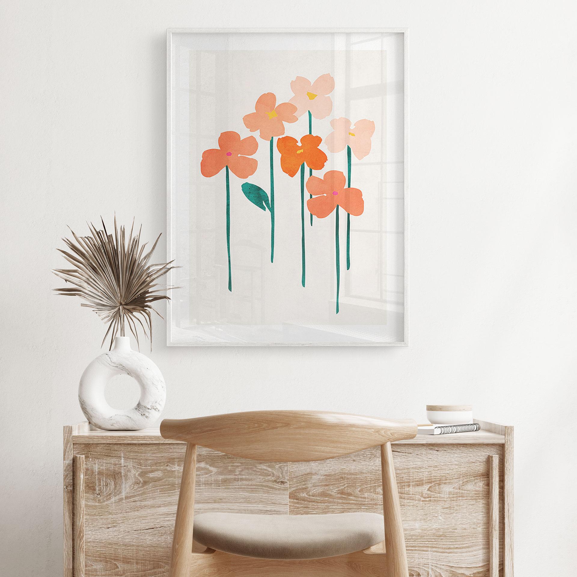 Plakat Små blomster i ferskenfarver - Kubistika