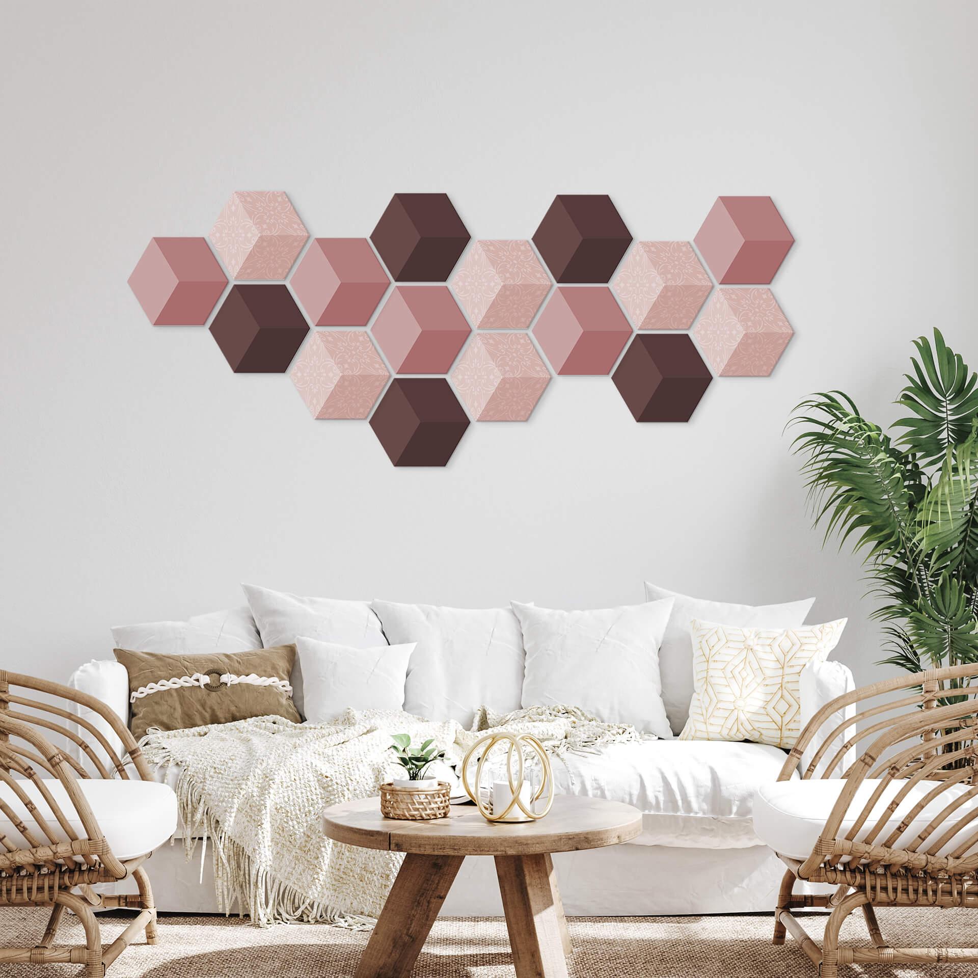 3D Hexagon Alu-Dibond - Rød med mønster