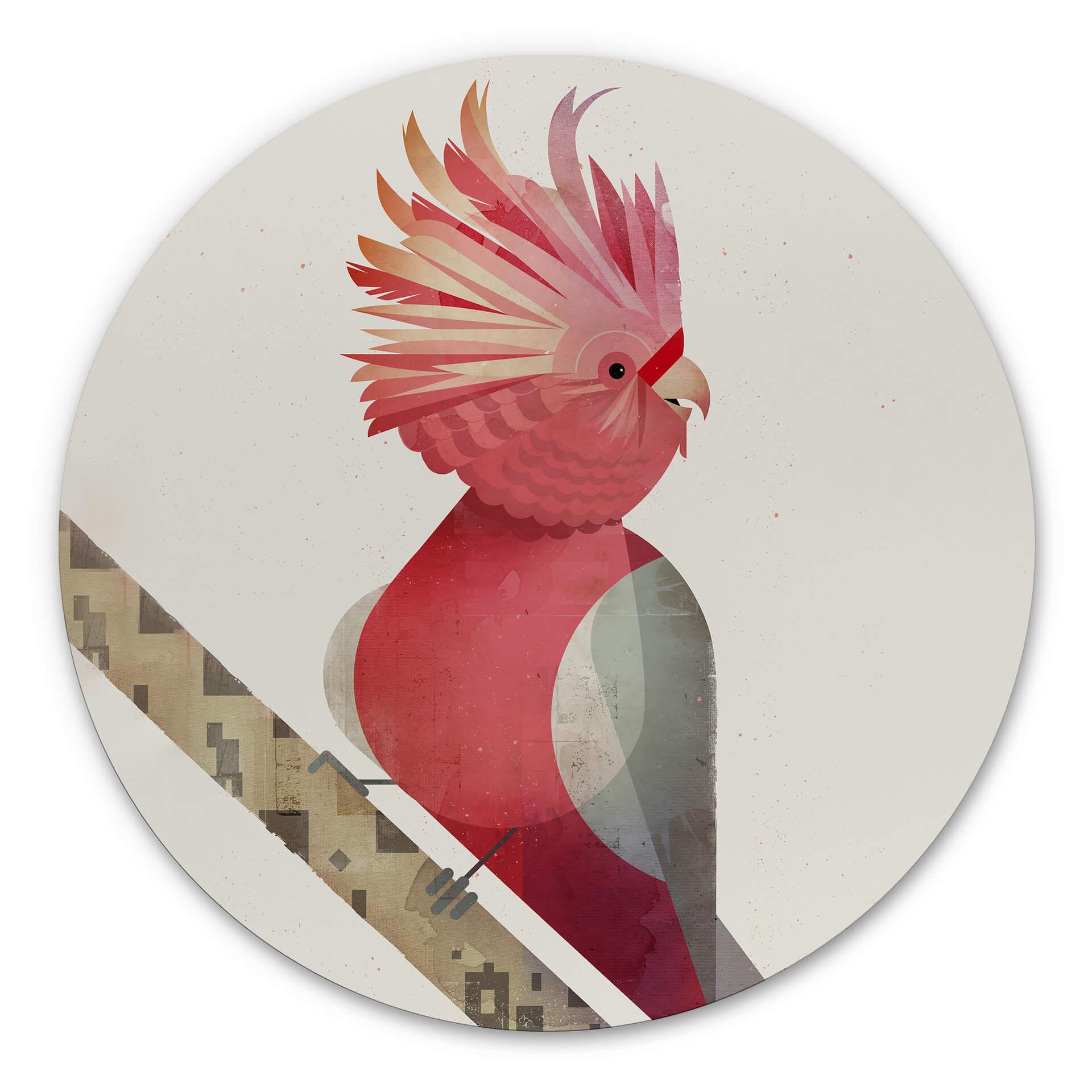 Tableau sur alu-Dibond rond Brun - Cacatoès rose