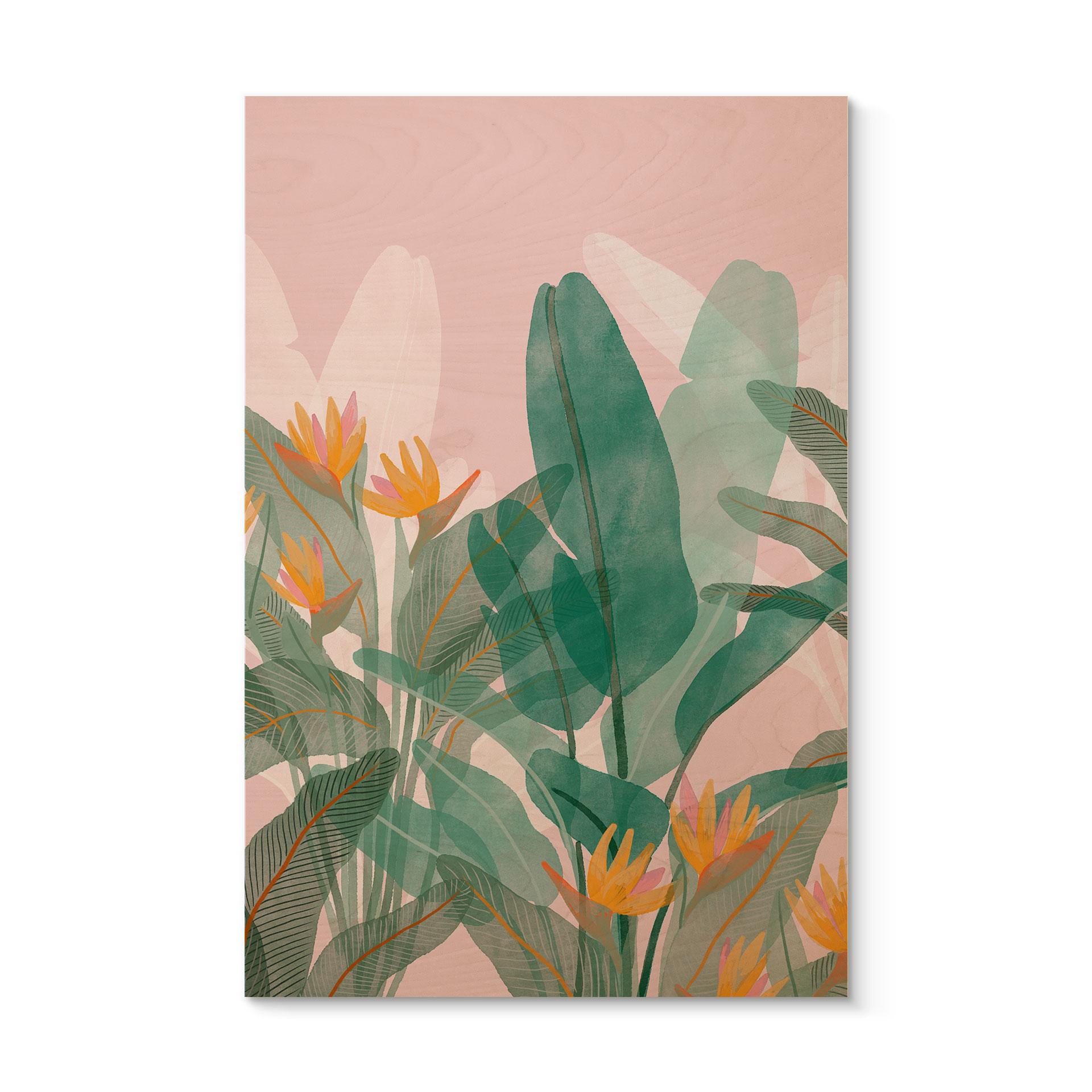 Billede af træ botanisk illustration i grøn og pink - Goed Blauw