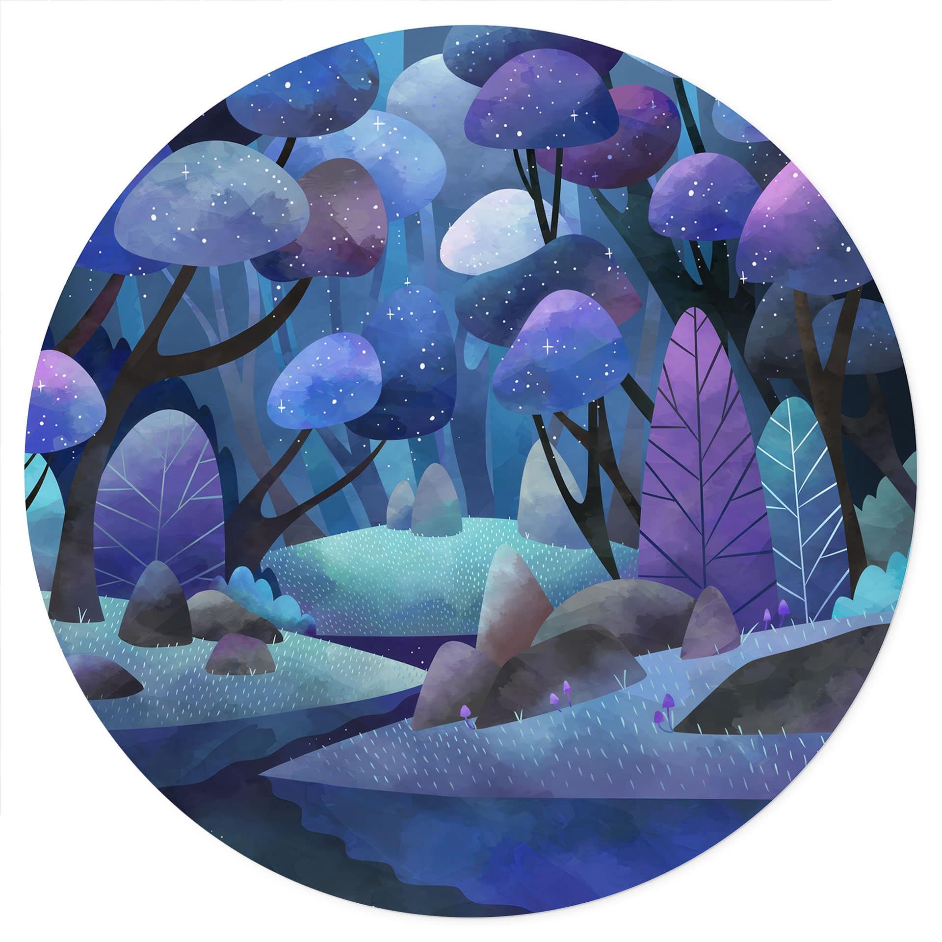 Adesivo murale della foresta incantata in blu notte - DigitalArtsi - Rotondo