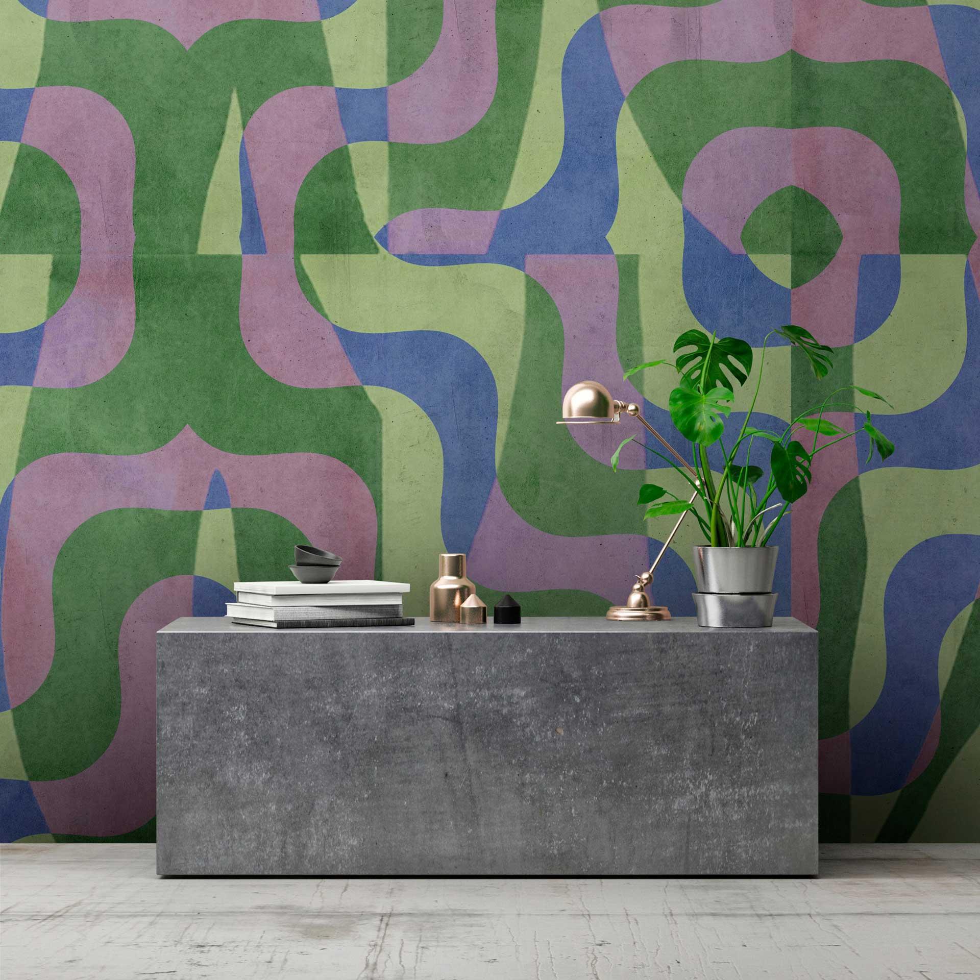 Abstrakt bølgetapet i pastelfarver - kreativt non-woven tapet