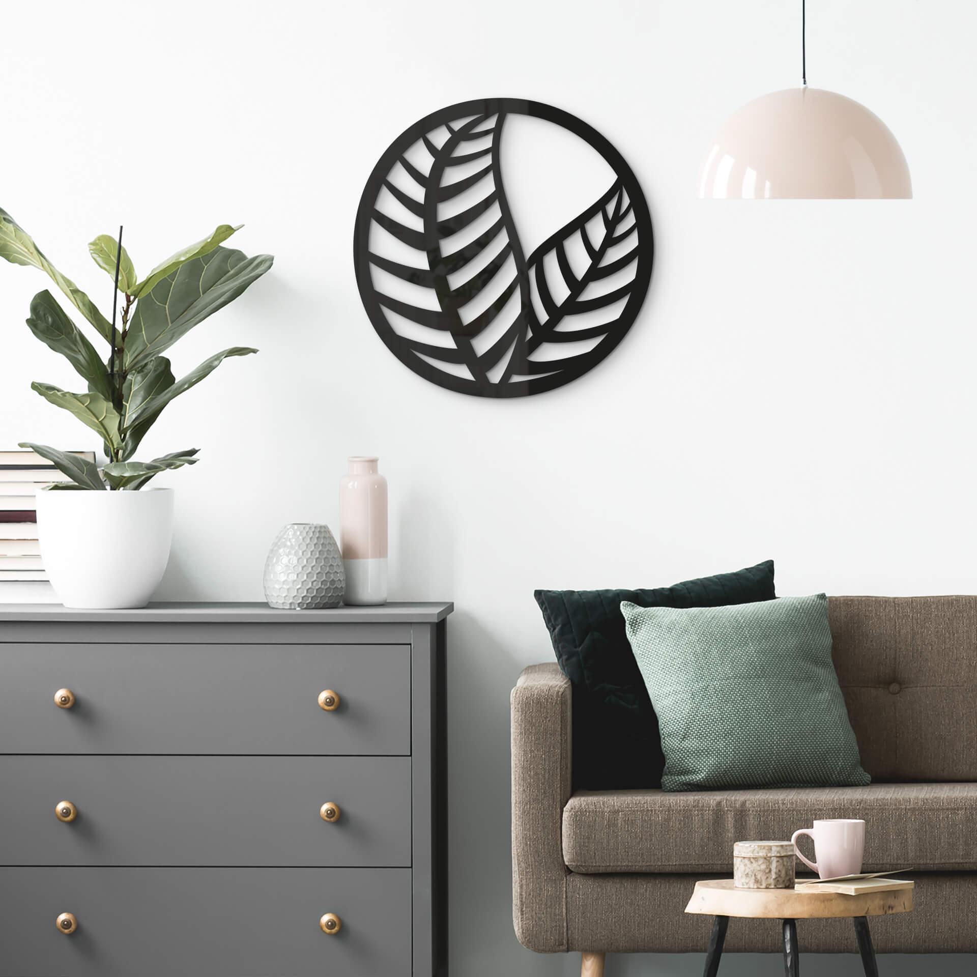 Decoración acrílica hojas en círculo
