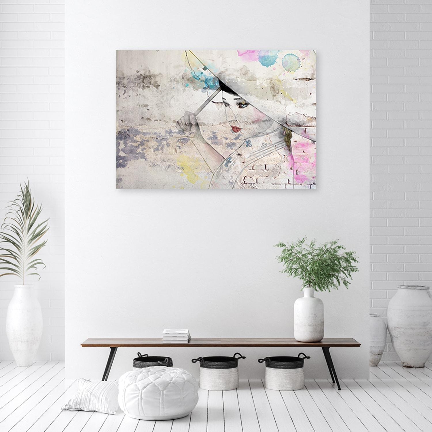 Canvasbillede, Geisha med paraply