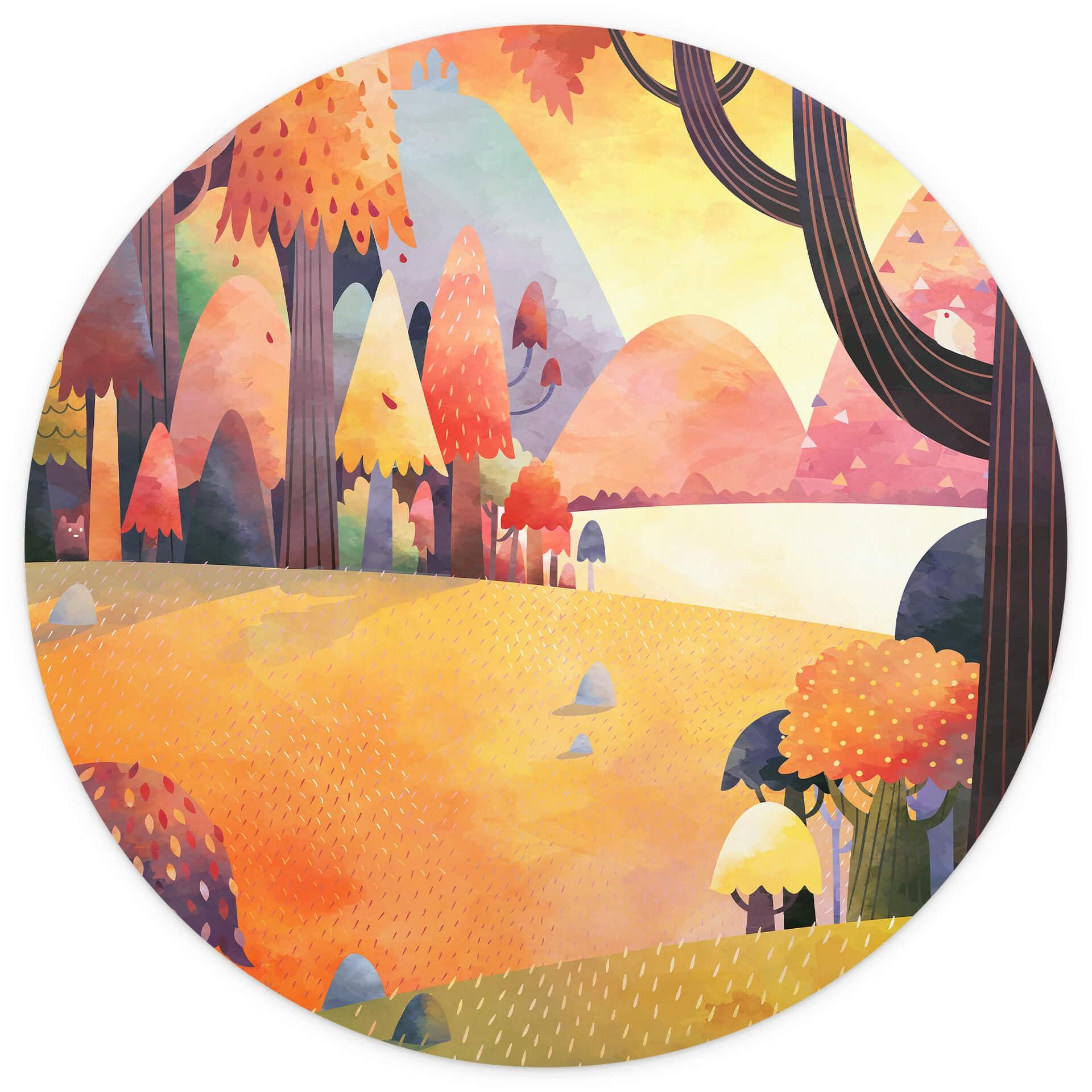 Behangcirkel Autumn Road - DigitalArtsi - vliesbehang/zelfklevend vliesbehang