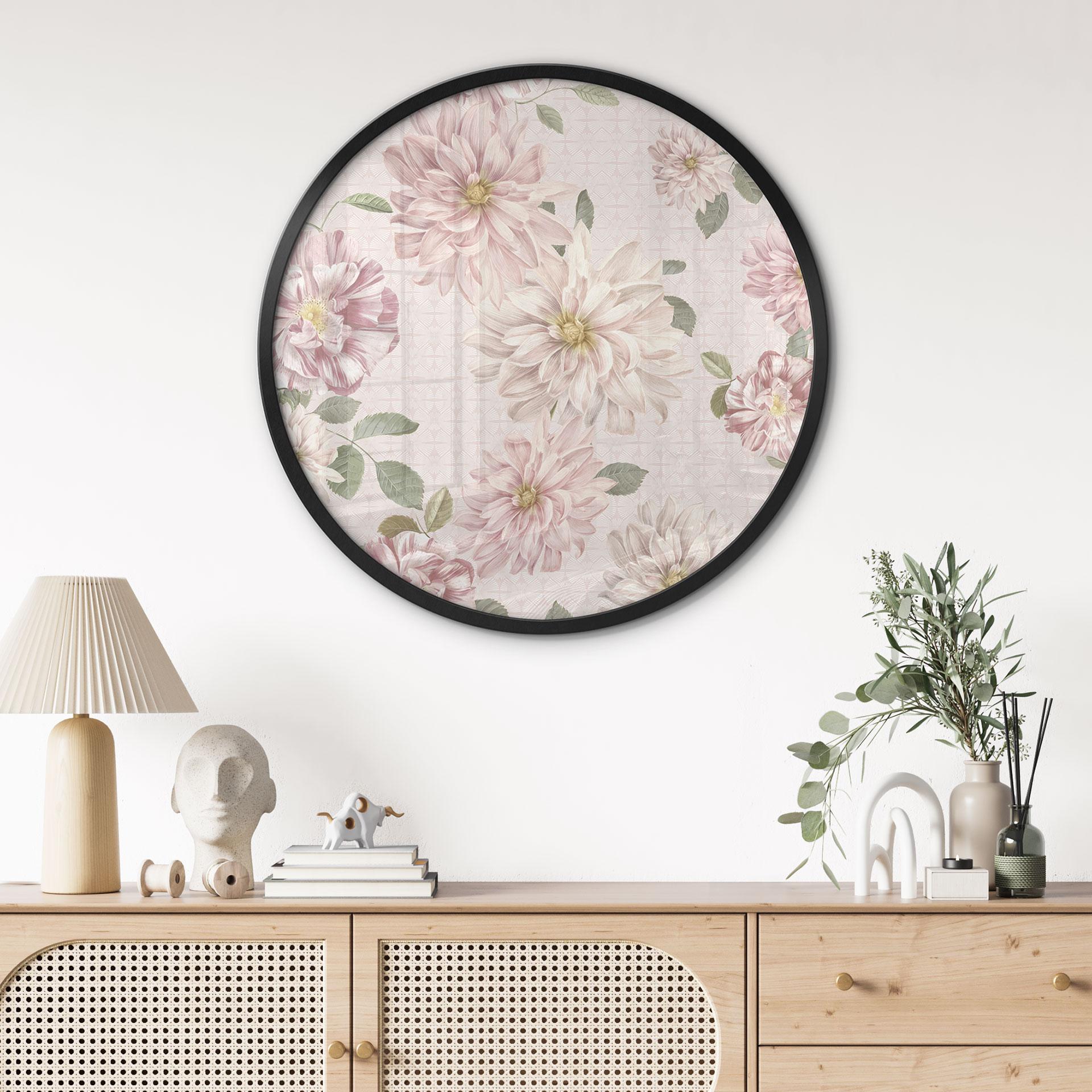 Plakat Dahliaer Shabby Chic Pink - Blomsterdekoration - Rund