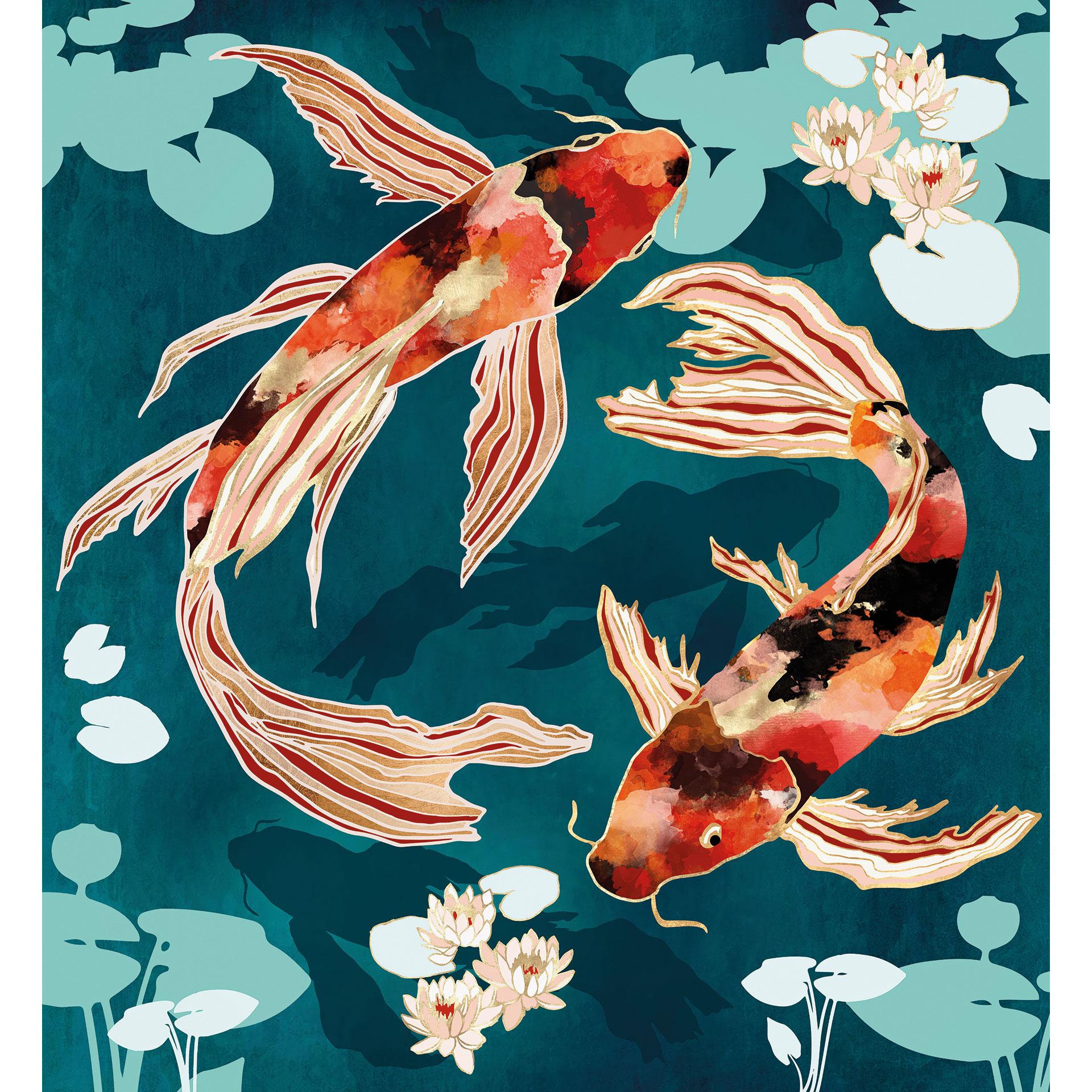 Fotobehang Twee koi in een vijver - SpaceFrog Designs