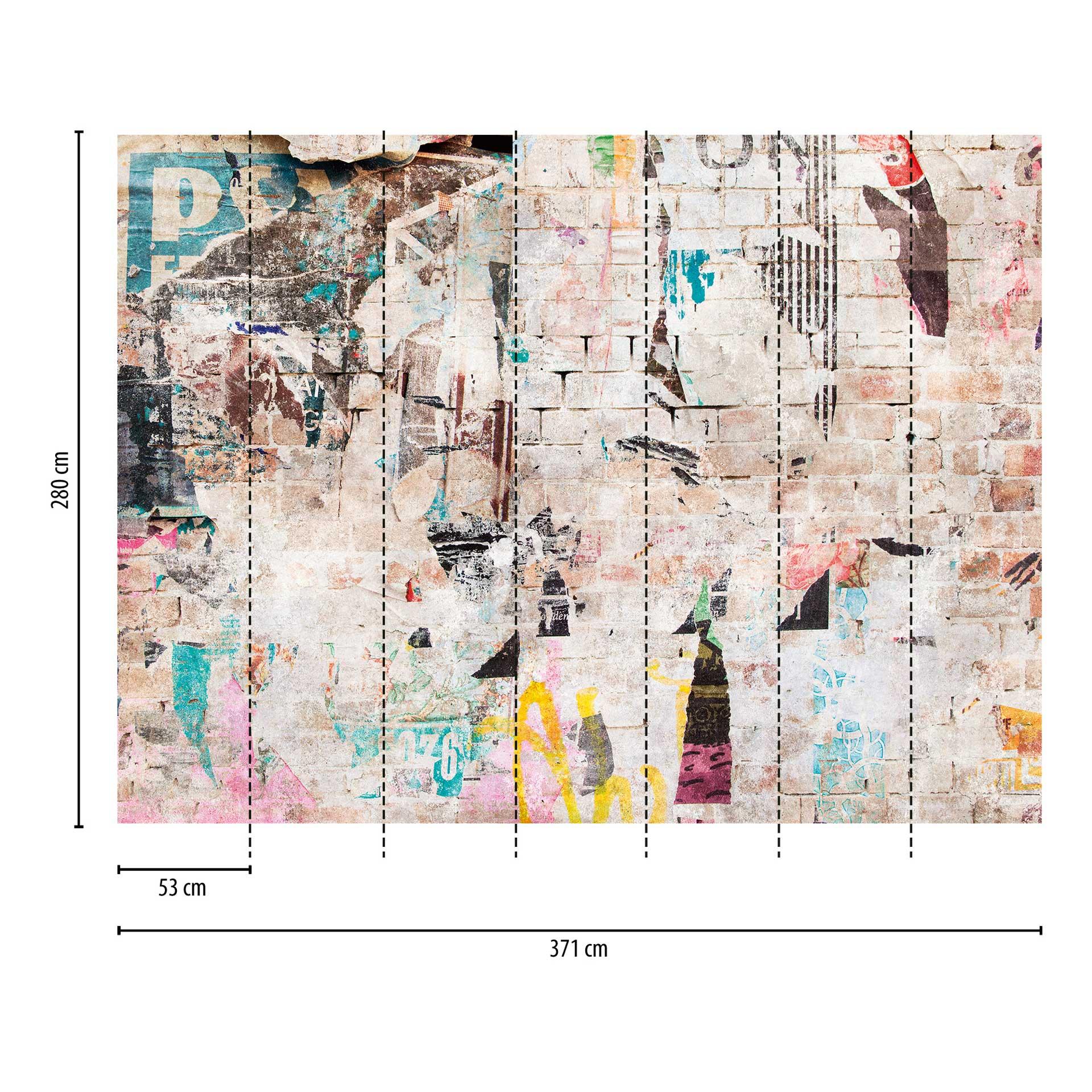 Urban collage graffiti look - vliesbehang met muur en graffiti motief - behang behang