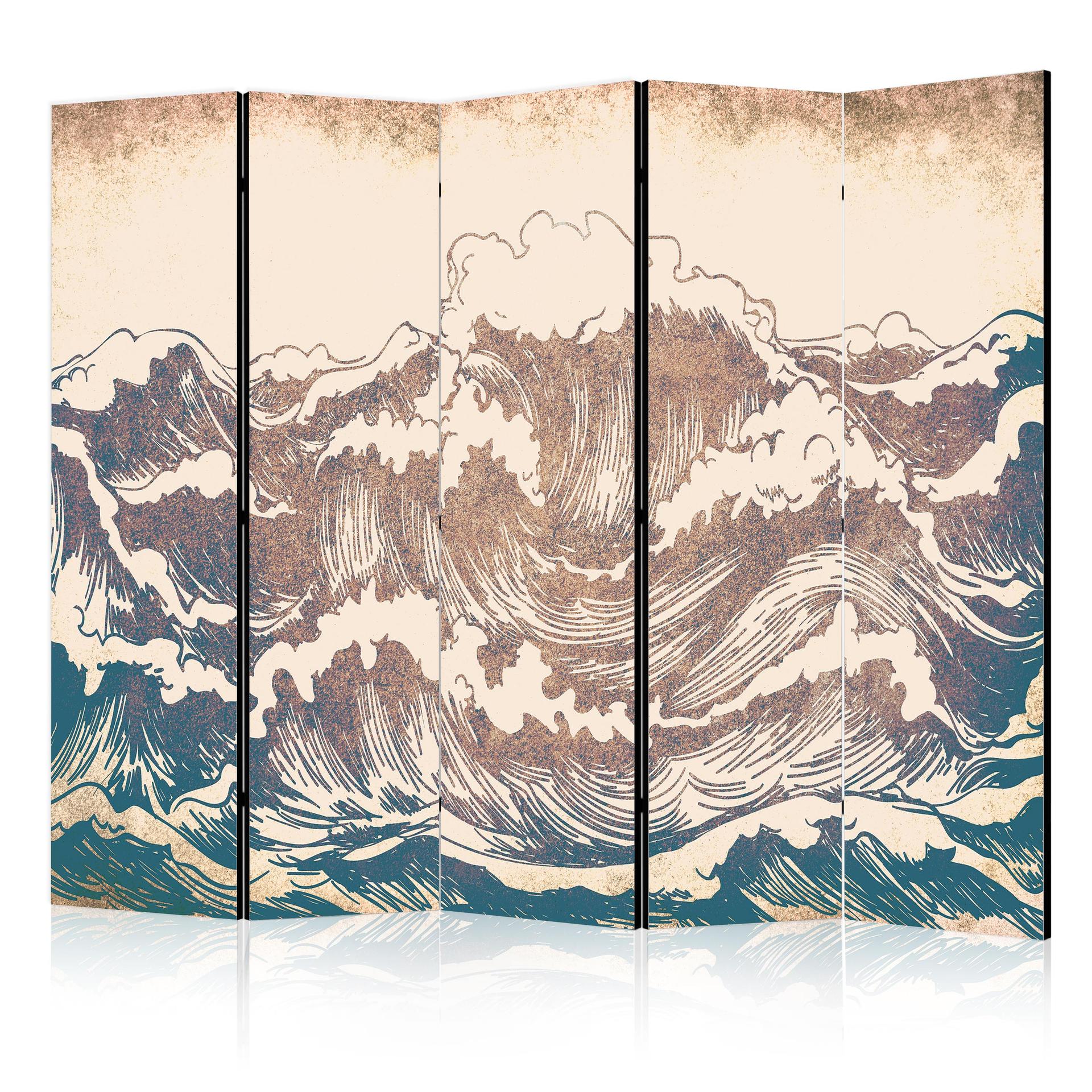 Paravent, Raumteiler freistehend, Trennwand - Turbulent Ocean , 5-teilig - 225x172 cm