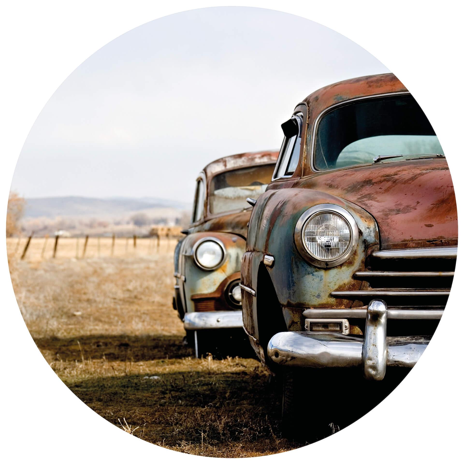 Behangcirkel - Old Rusted Cars - vliesbehang/zelfklevend vliesbehang