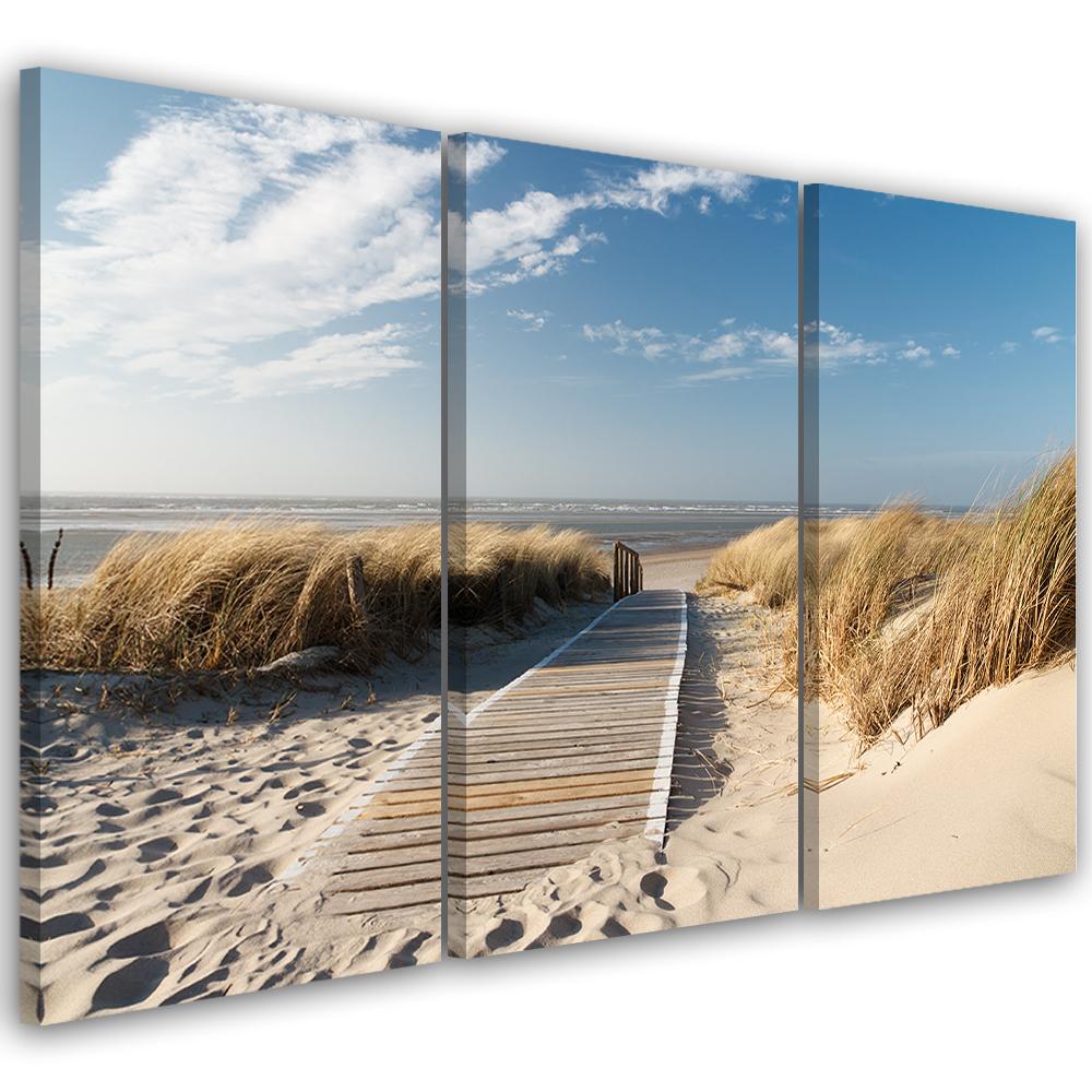 3 stykke lærredsprint, Strand Havsand Natur