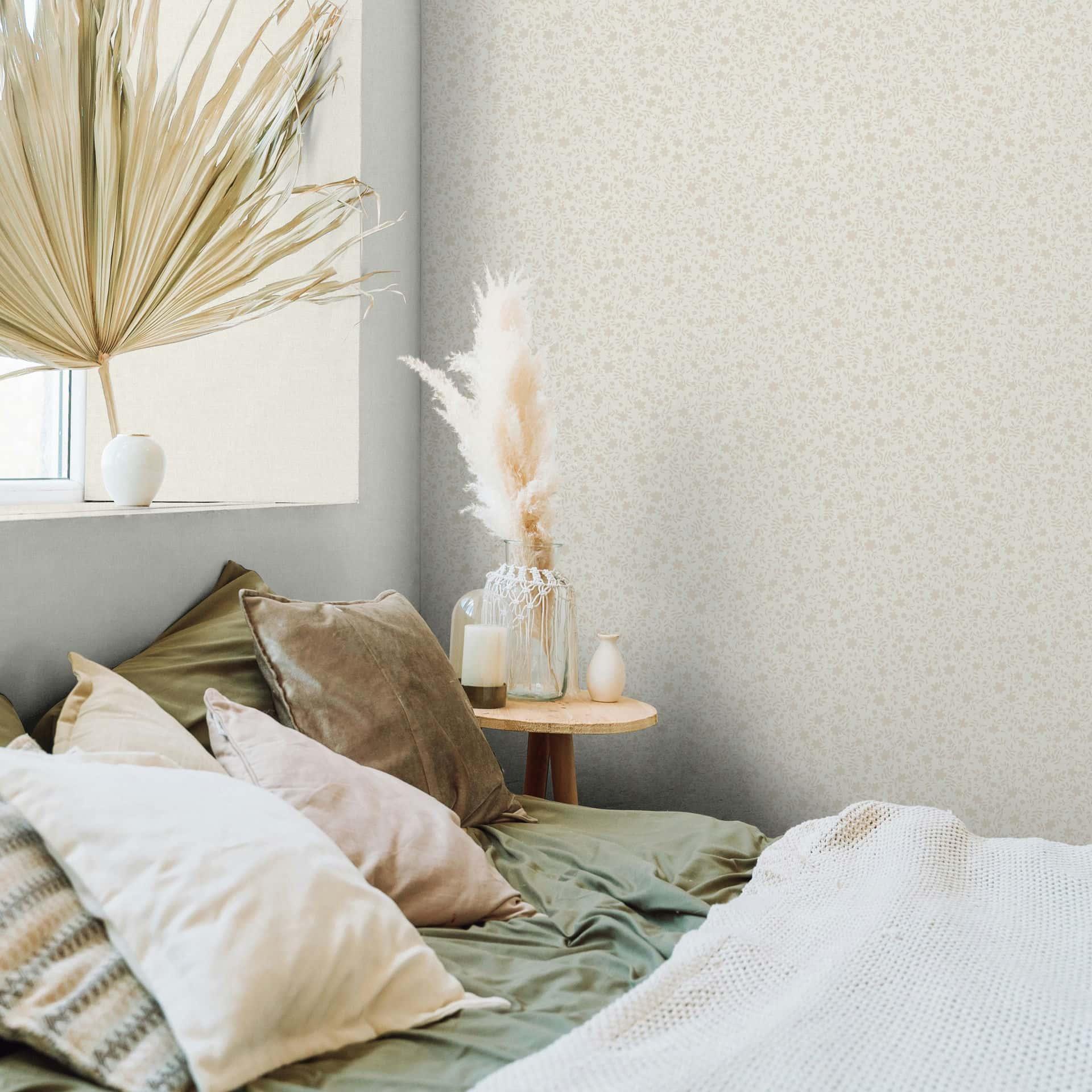 Vliesbehang bladeren, bladmotief bloem natuur in beige