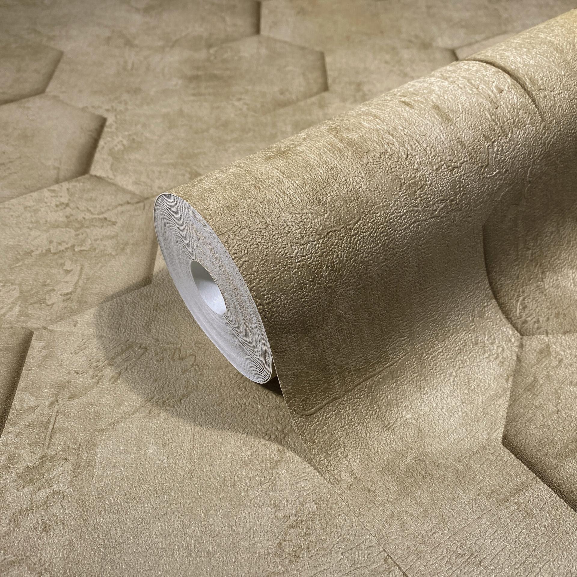 Non-woven tapet med 3D honeycomb mønster brun grafik