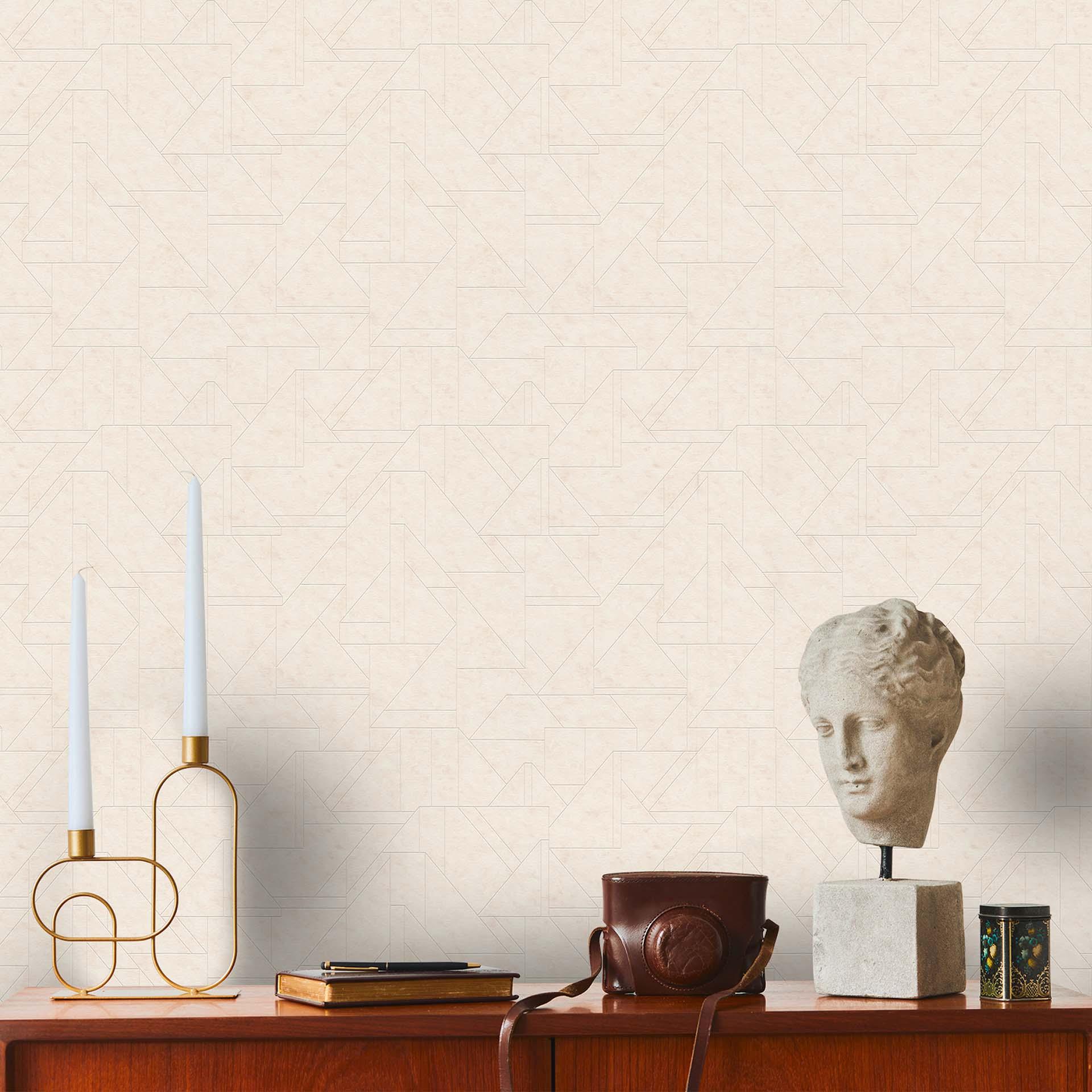 behang grafisch beige, wit, zilver - grafische patronen vliesbehang modern voor slaapkamer