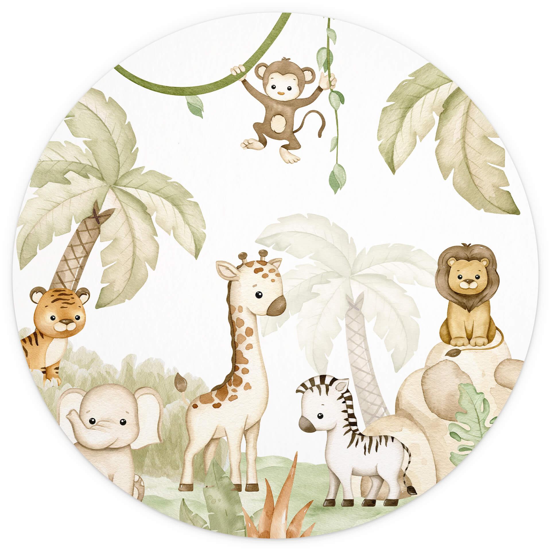 Behangcirkel Oliver Robins - Animals and Palm Trees - vliesbehang/zelfklevend vliesbehang