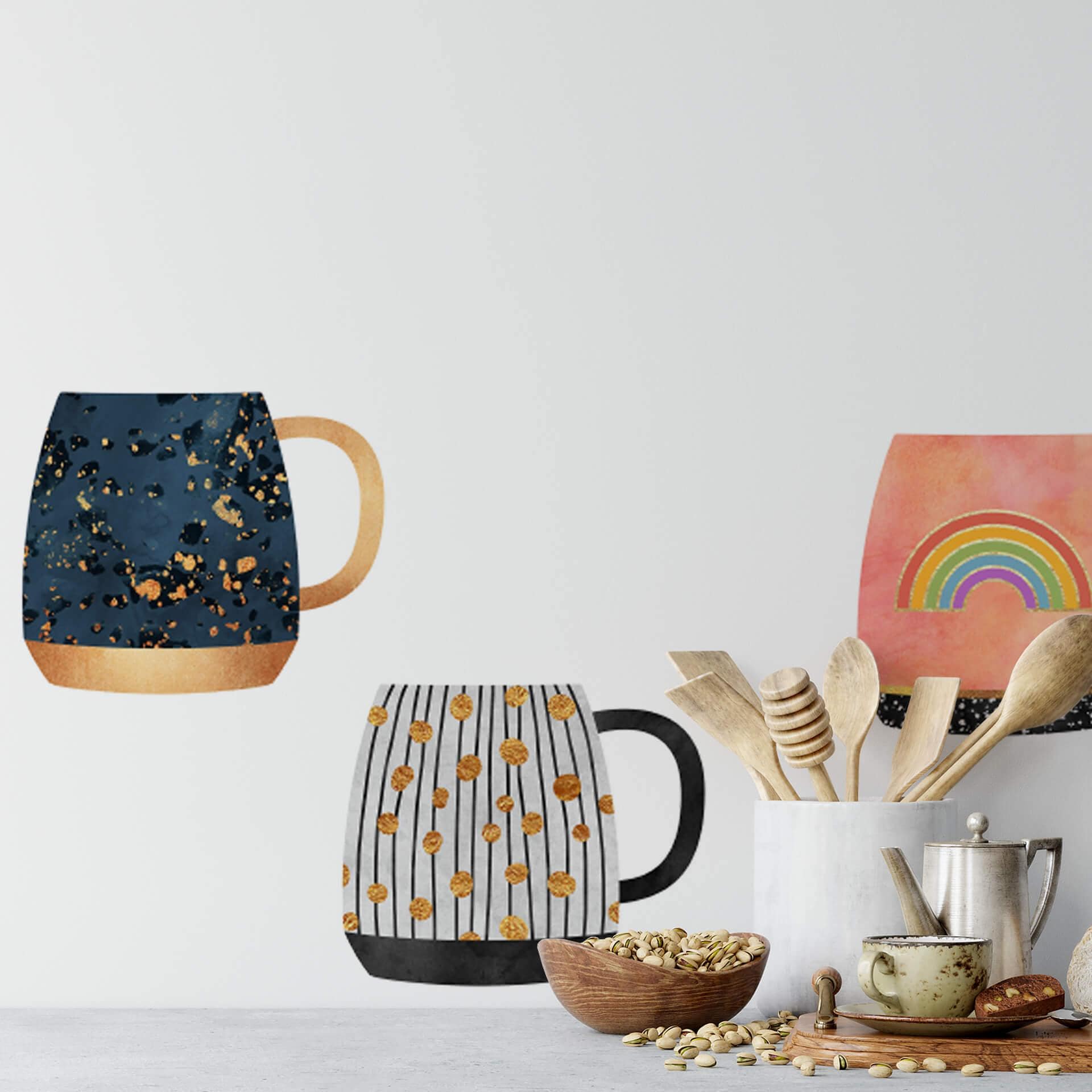 Muursticker Fredriksson - Zon, Maan en Sterren Koffiekopjes