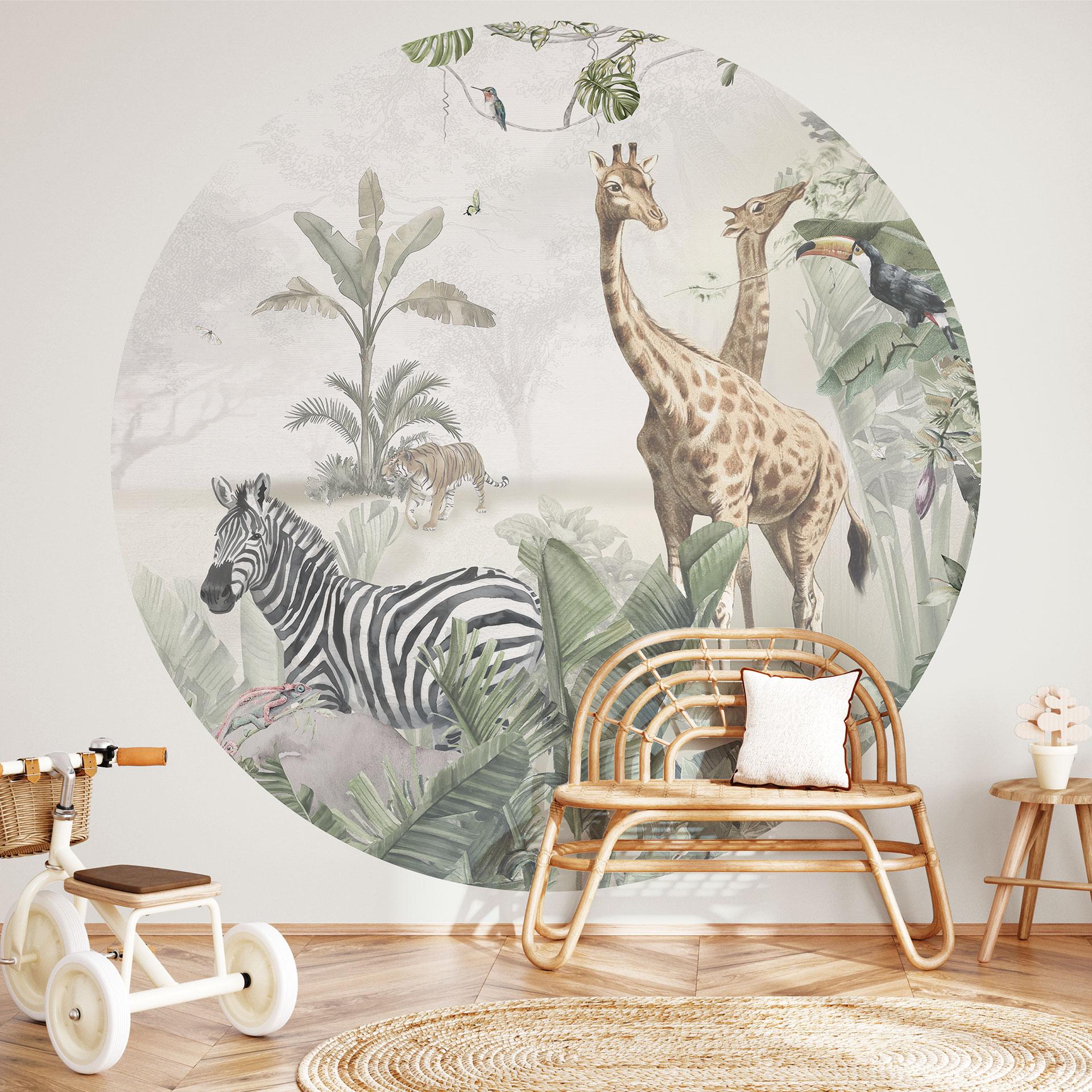 Fotobehang jungle dieren op Afmeting - Ms Tiff - Rond - Zelfklevend/niet-geweven
