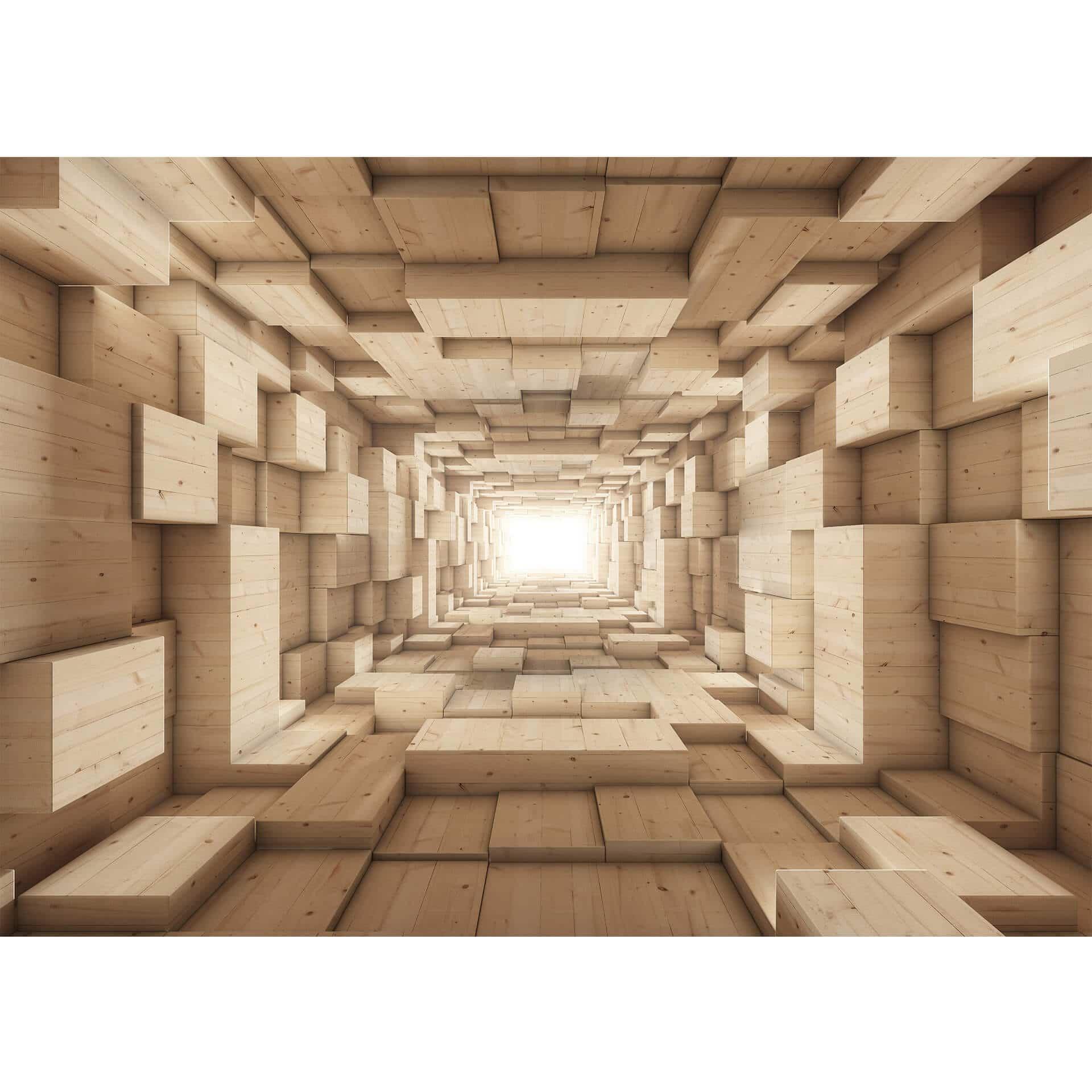Fotobehang 3D Hout – Tunnel