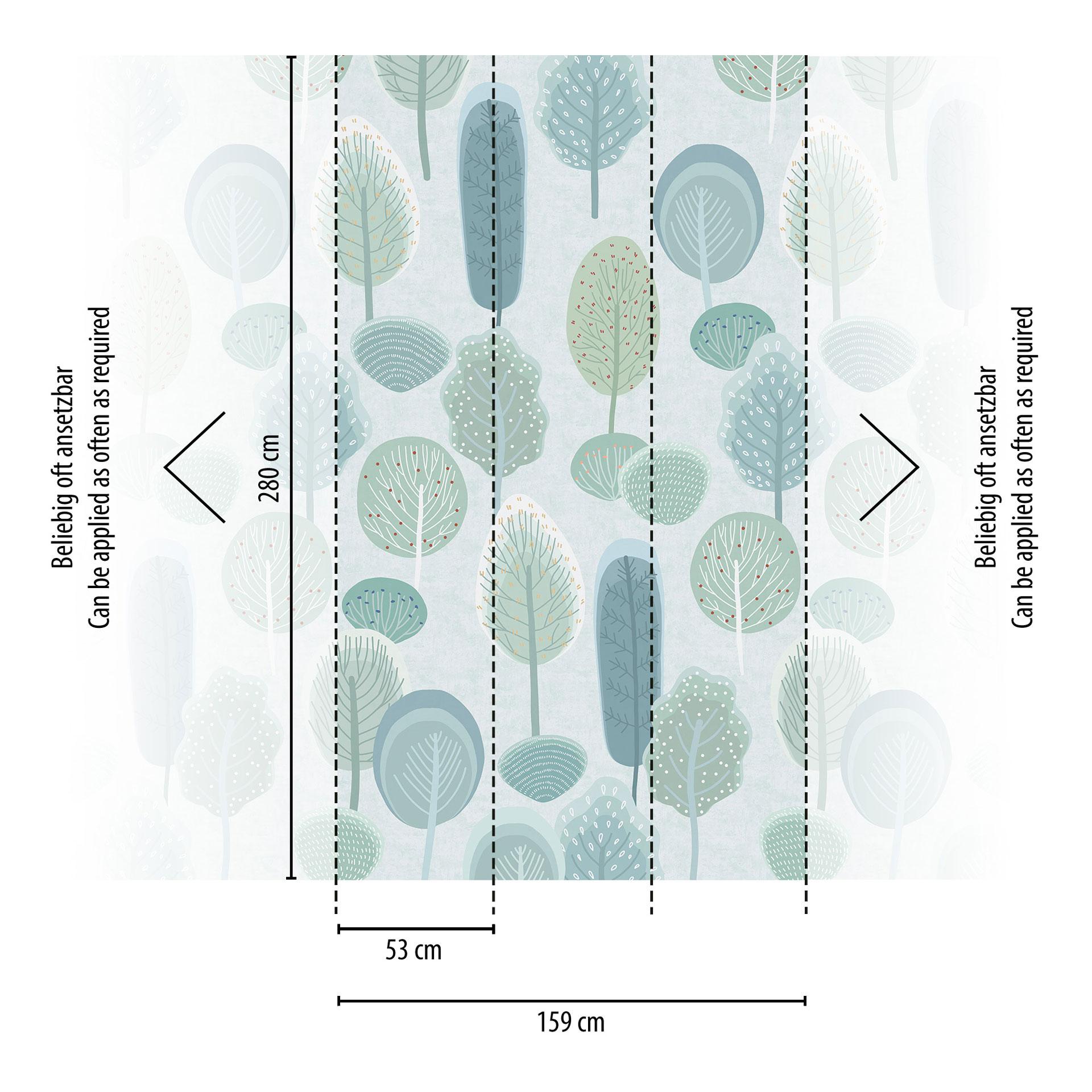 Fotobehang in pastellook groen blauw - kinderkamer behang bomen - Vliesbehang, uittrekbaar