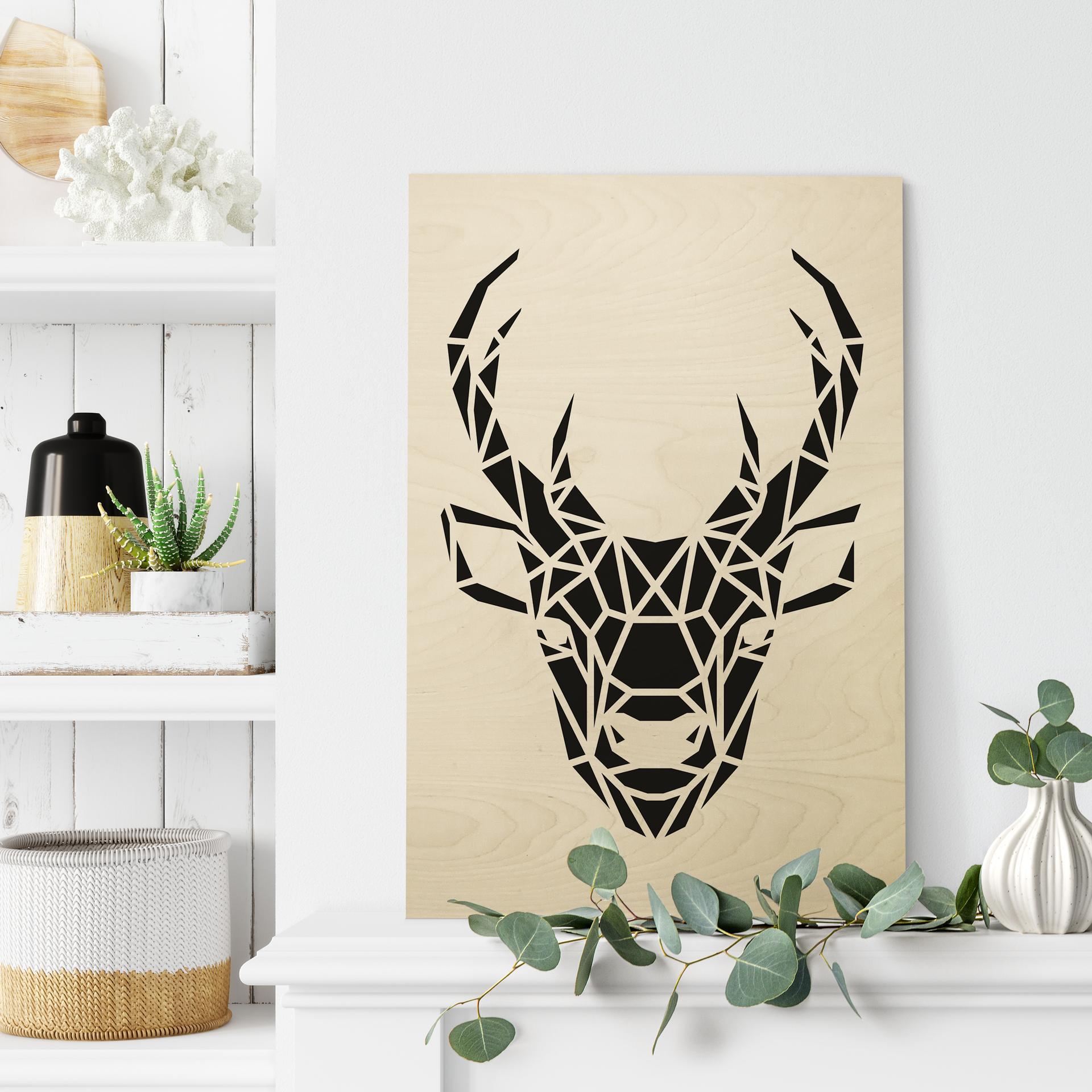 Plakat drewniany origami głowa jelenia