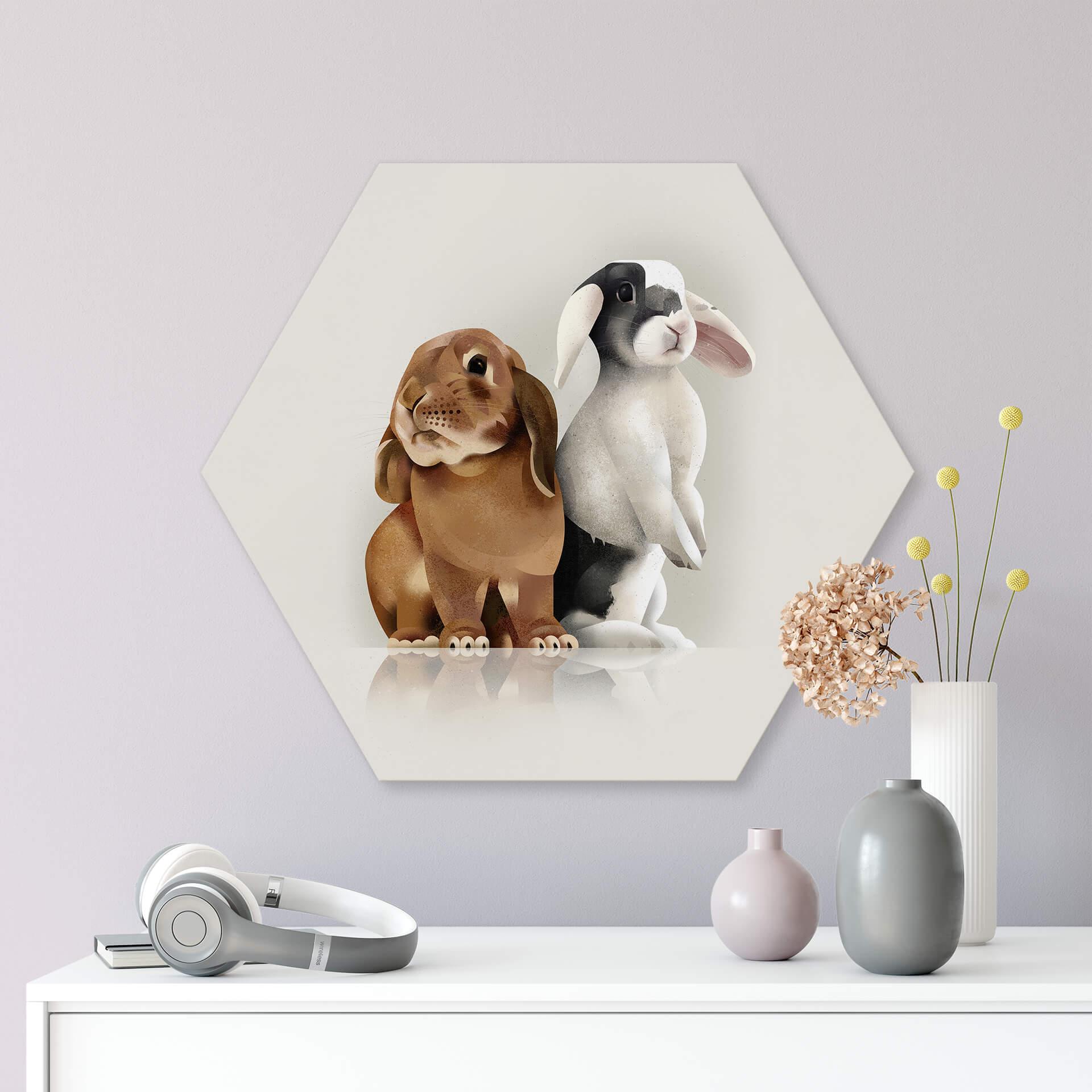 Hexagon - Alu-Dibond Braun - Bunny Love