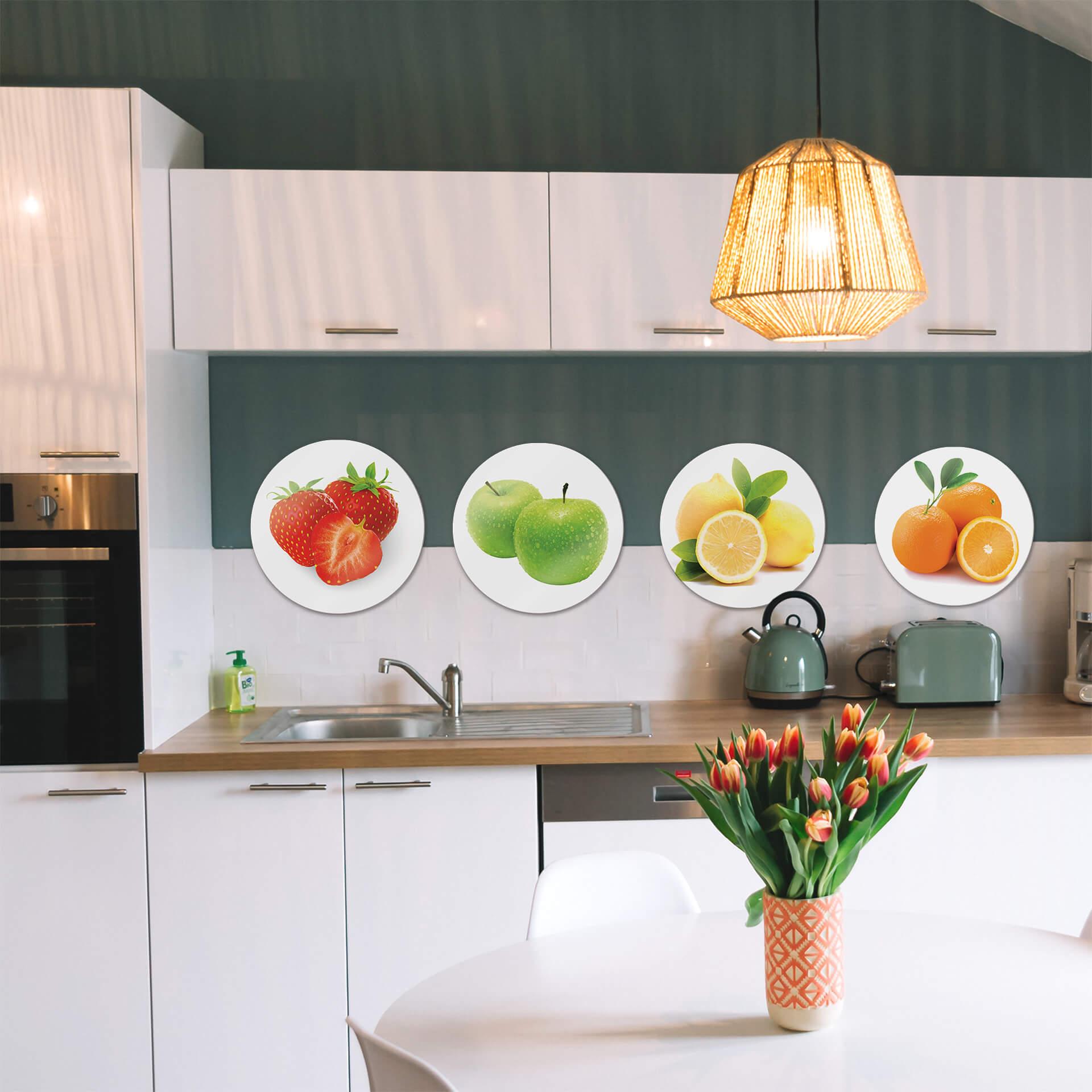 Glasschilderijen Set Fruit - Rond (4-delig)