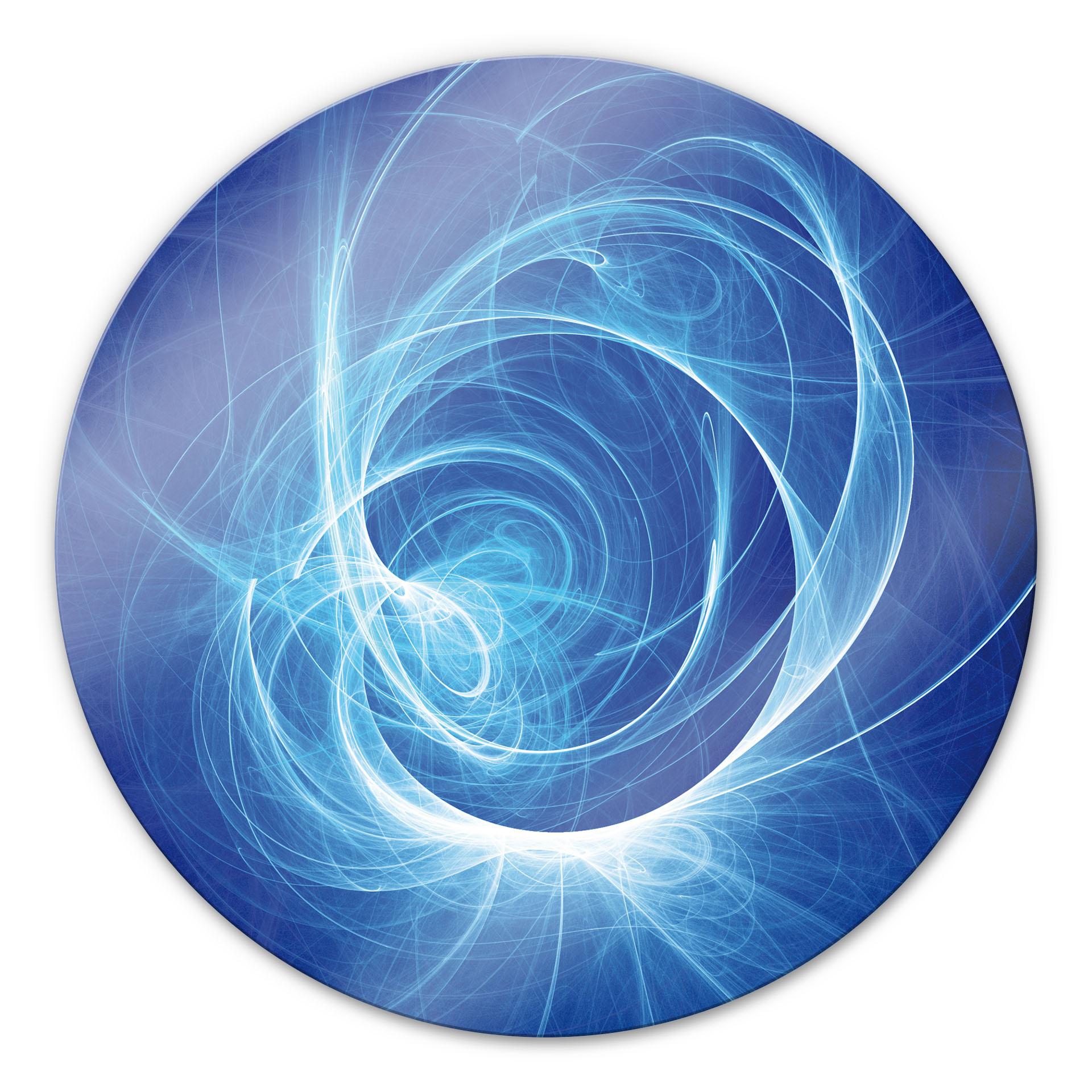 Tableau en verre - Chaos Ray bleu - Rond