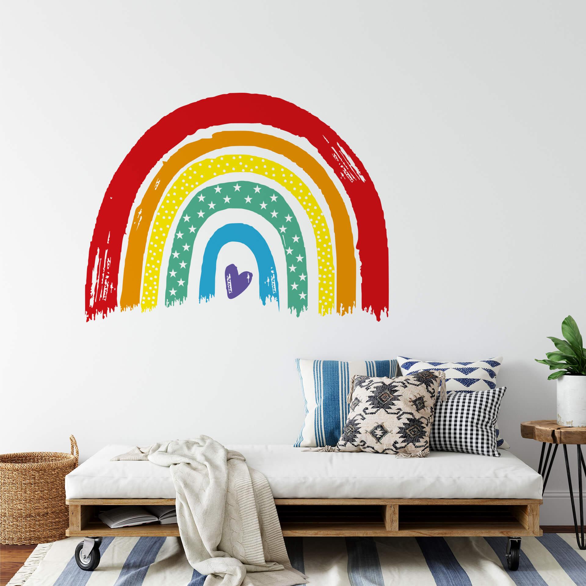Wandtattoo Regenbogen klassisch bunt mit Herz