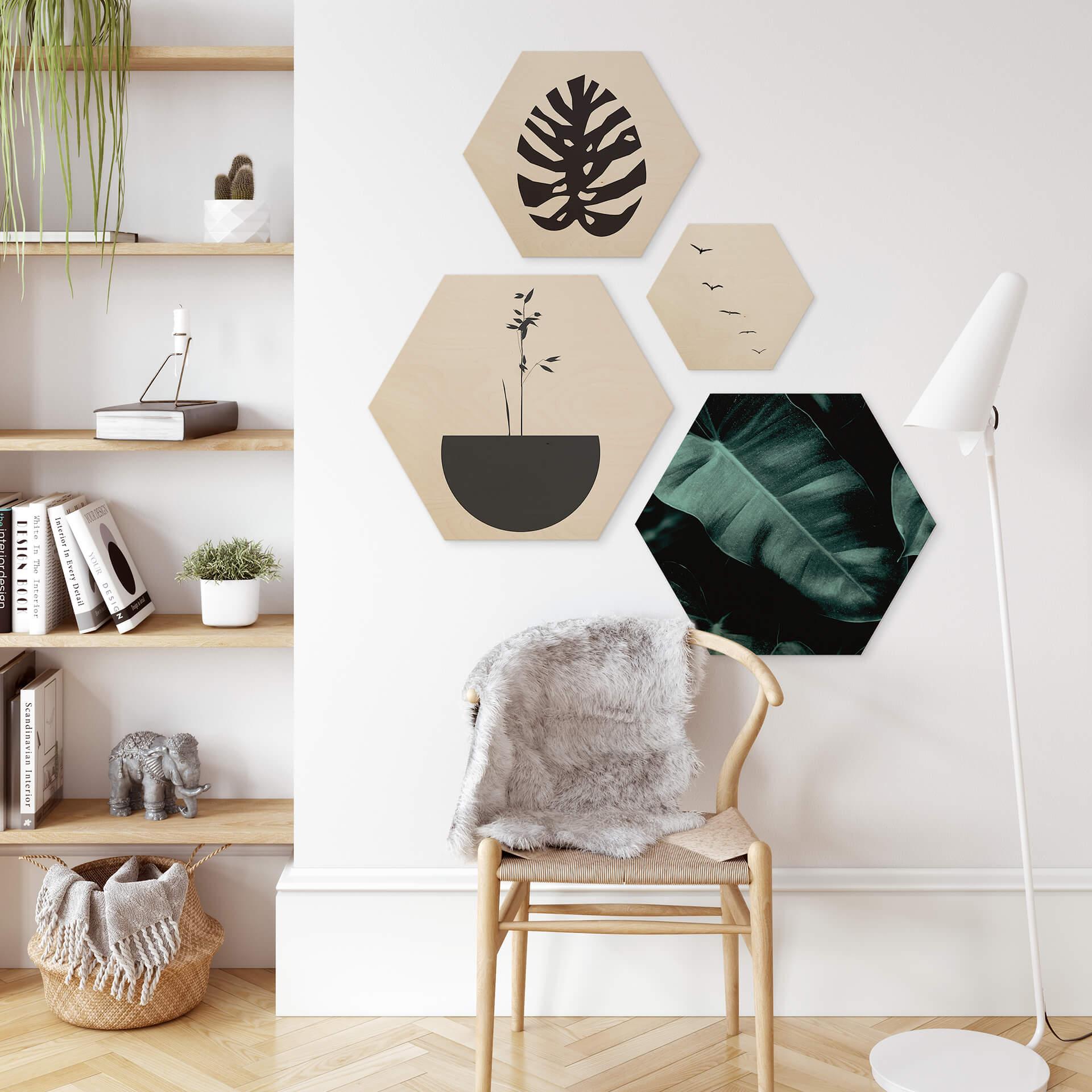 Hexagon Hout Kubistika - Abstract Flower