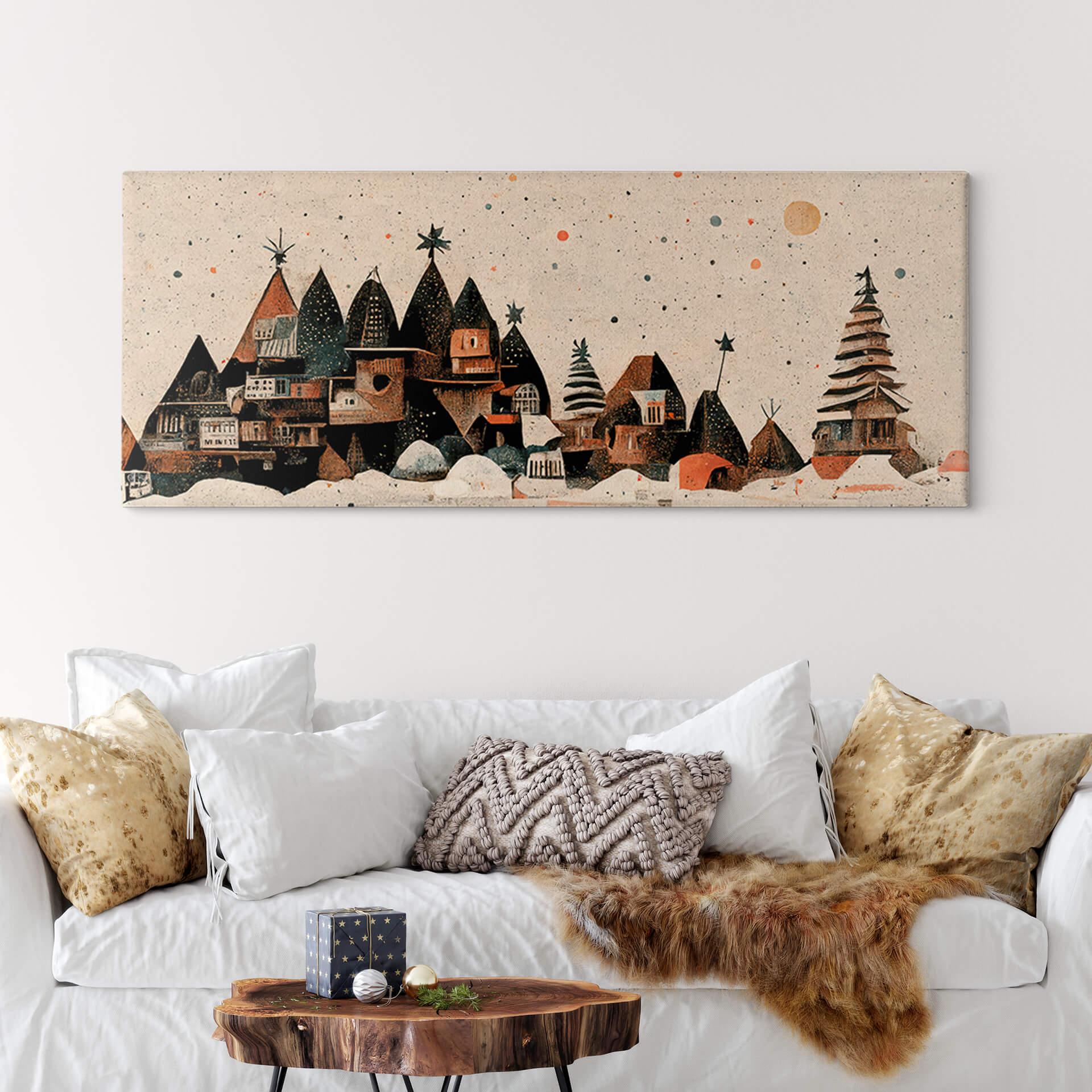 Canvas Treechild - Kerst in het Dorp