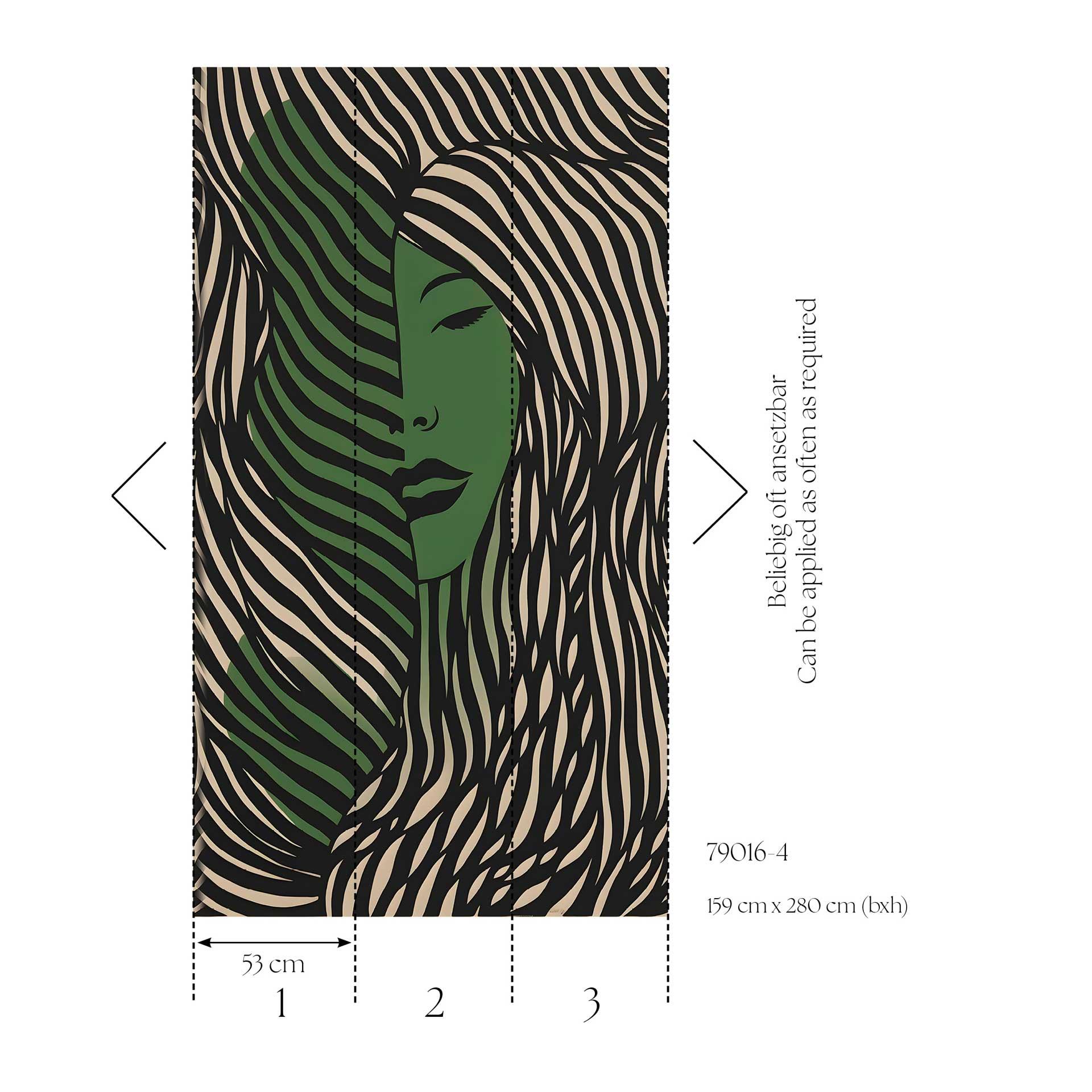 Fotobehang gezicht illustratie zwart groen - Vliesbehang modern & uittrekbaar
