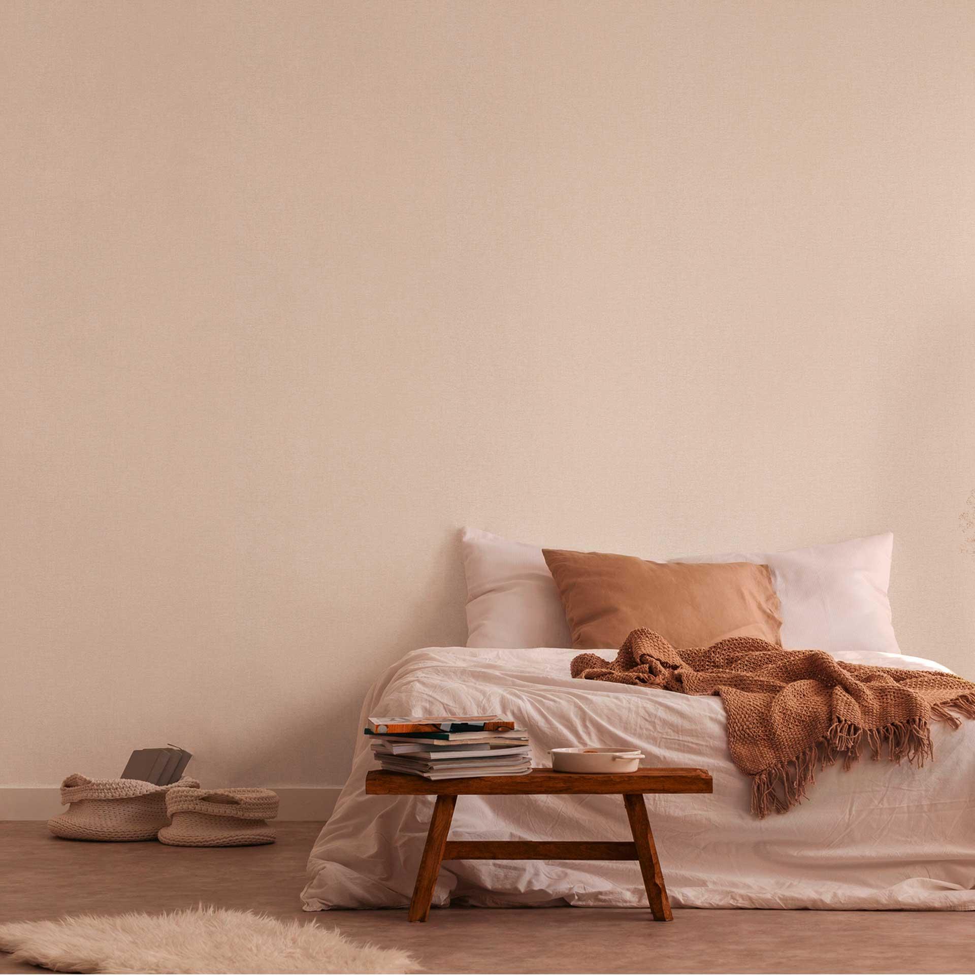 Fleecetapet i hørlook creme beige - elegant tapet med en naturlig tekstur