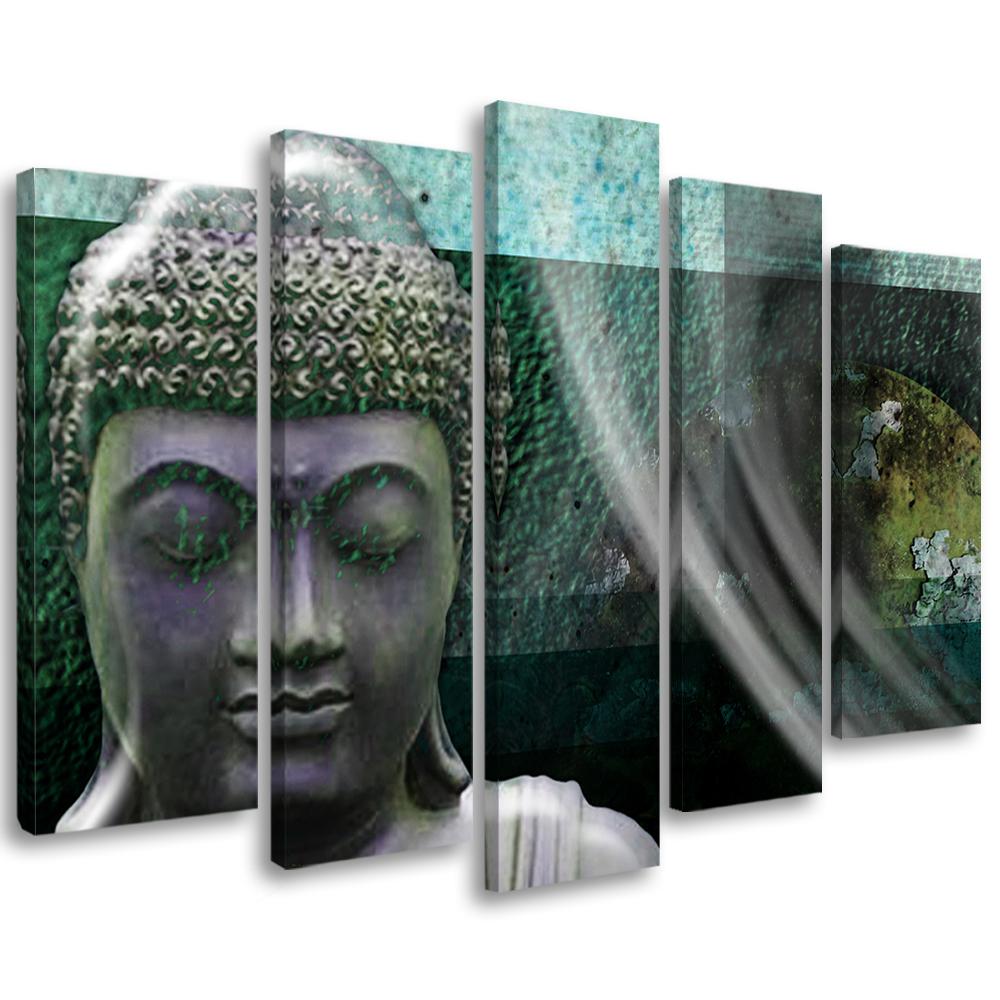 5 stykke lærredsprint, Zen Buddha turkis wellness