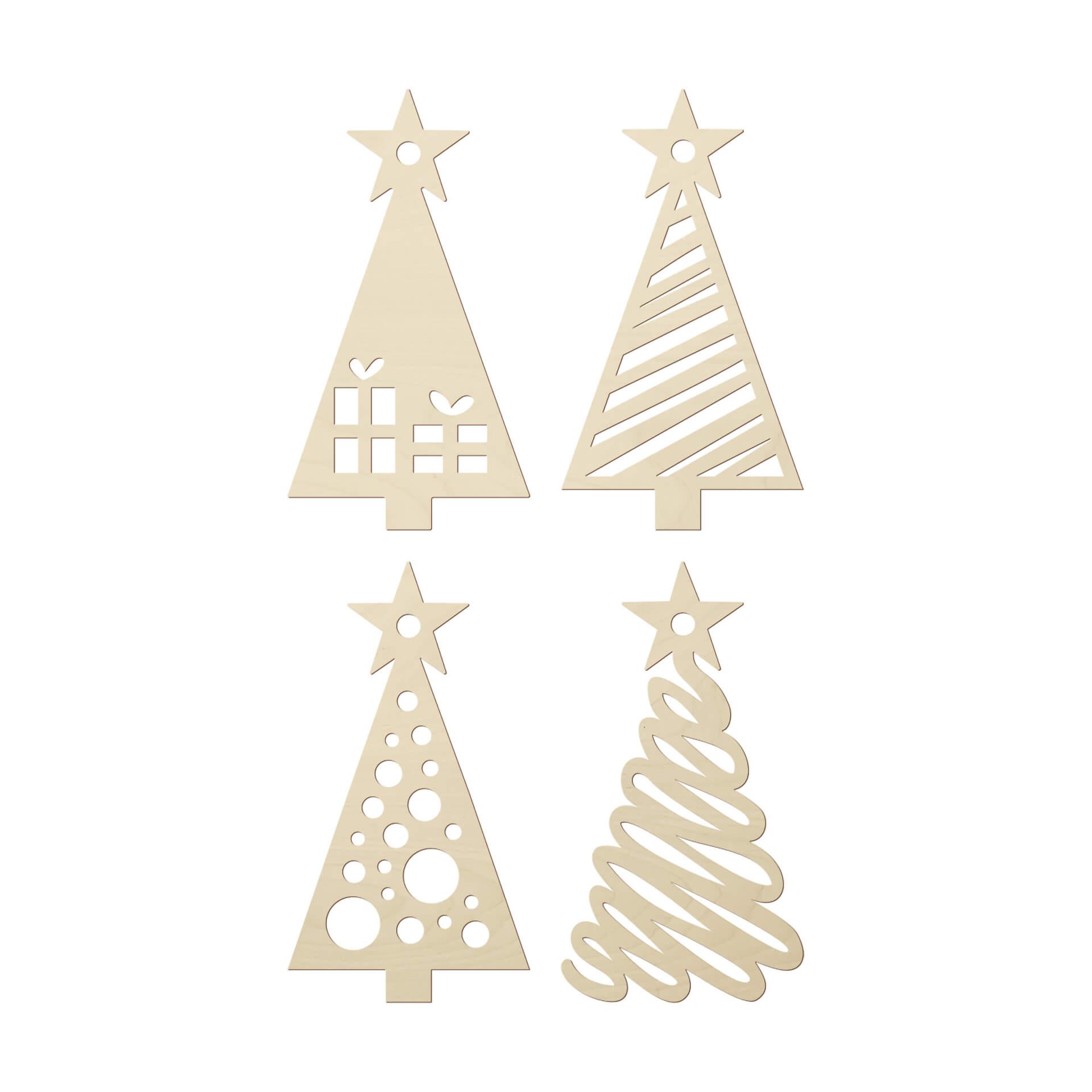Decoración en madera - Árbol de Navidad con Muestra set de 4 - madera de álamo - 6x10 cm cada uno