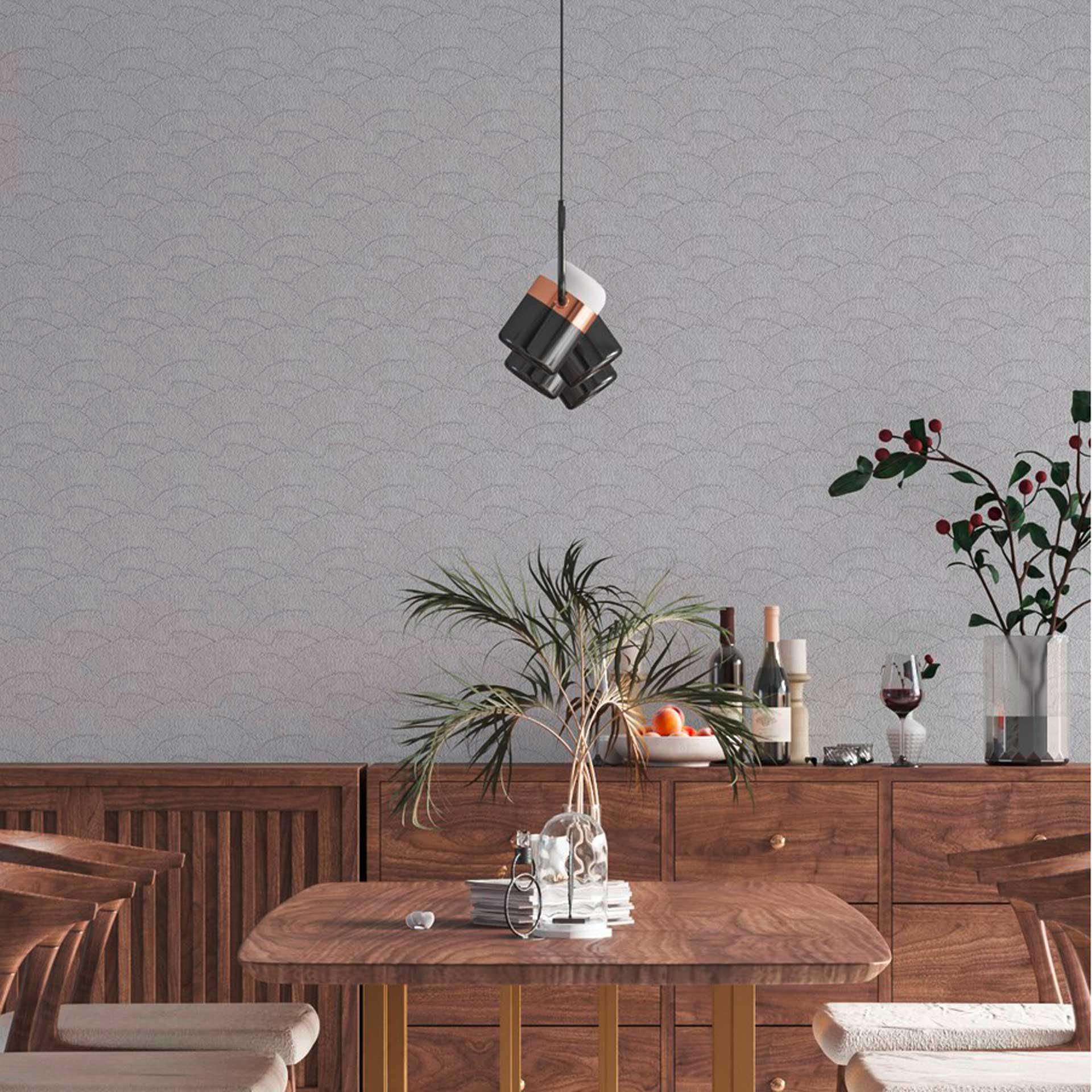 grafisk bølgemønster tapet sølv hvid - non-woven metallic effekt tapet