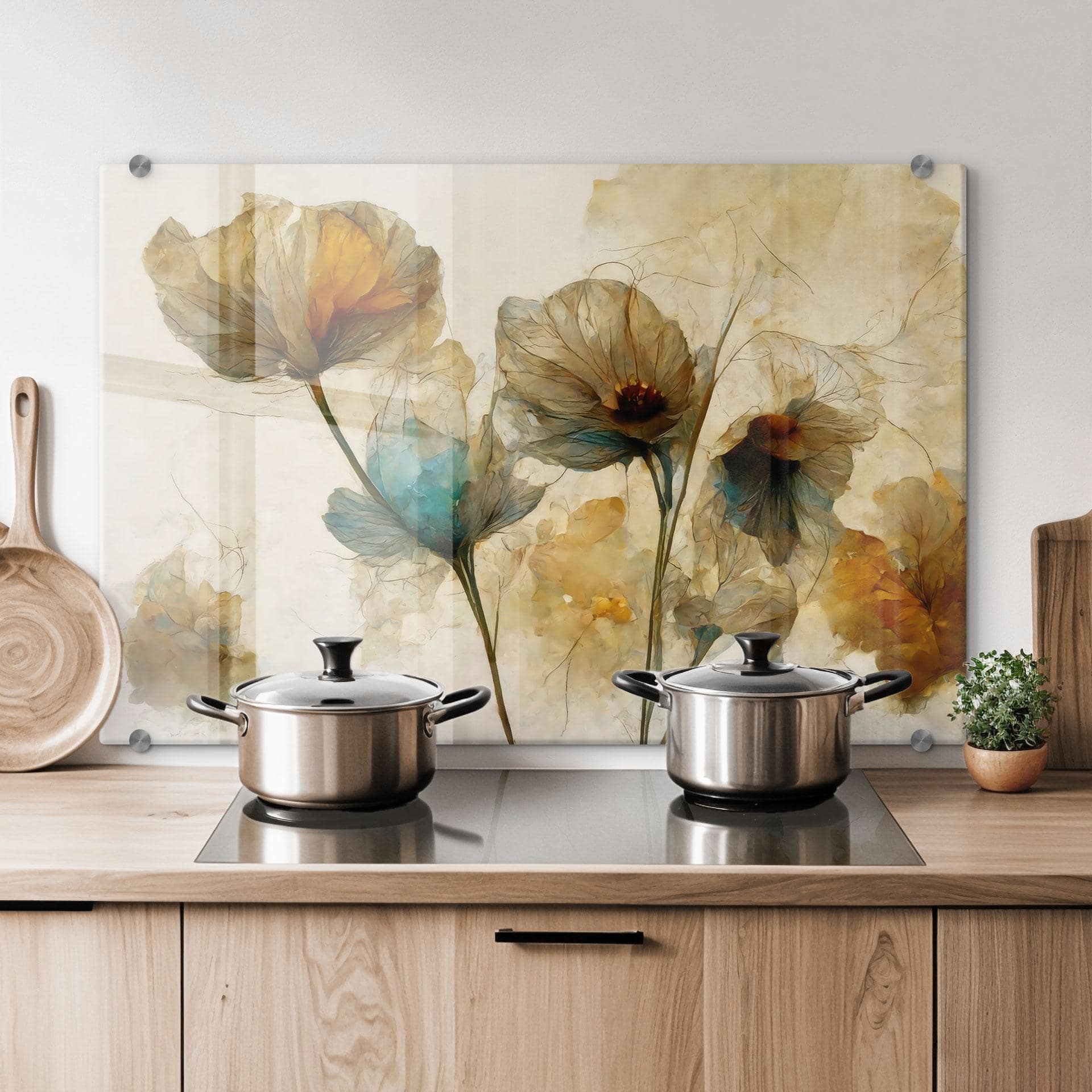 Spritzschutz Trockenblumen Mohn im Vintage-Look - Treechild
