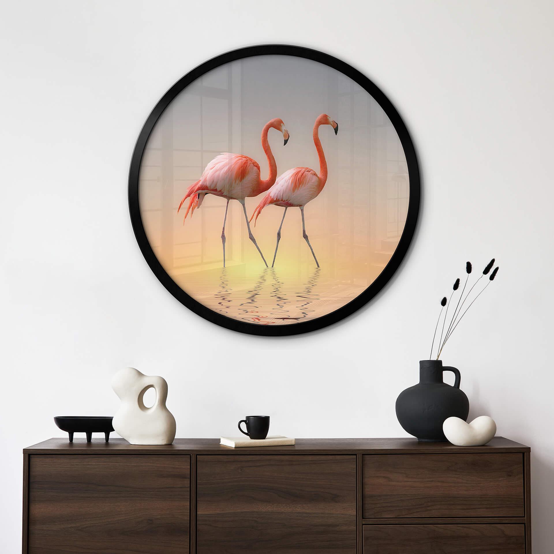 Póster Cseresnjes - Flamencos a la luz del atardecer - Redondo